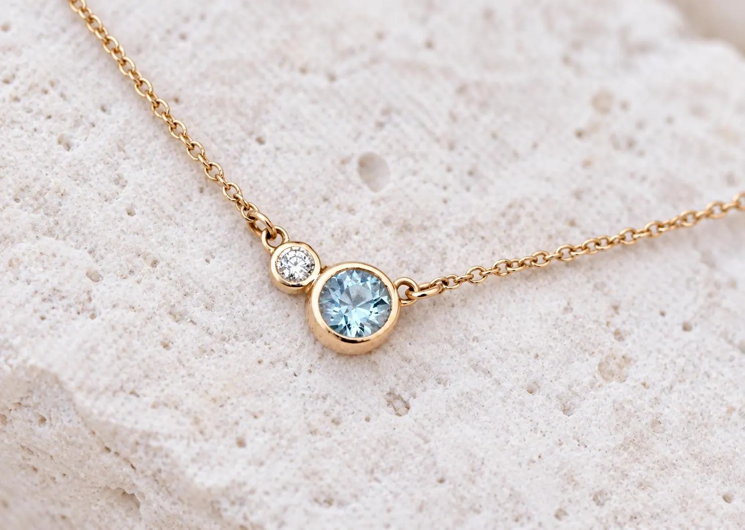 Aquamarine & Diamond 14k Gold Layering Necklace, March Birthstone
