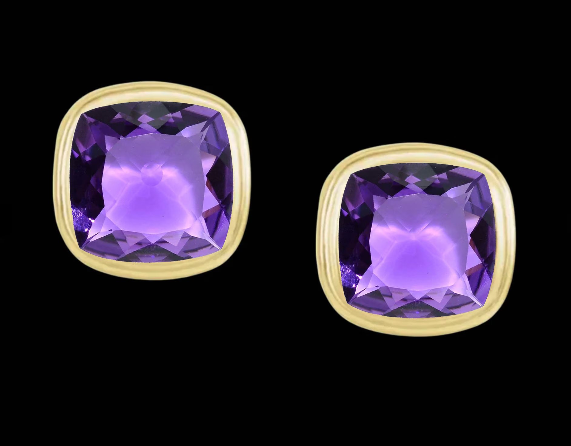 Amethyst AA Natural Cushion Stud Earrings 14k Gold : February Birthstone Jewelry