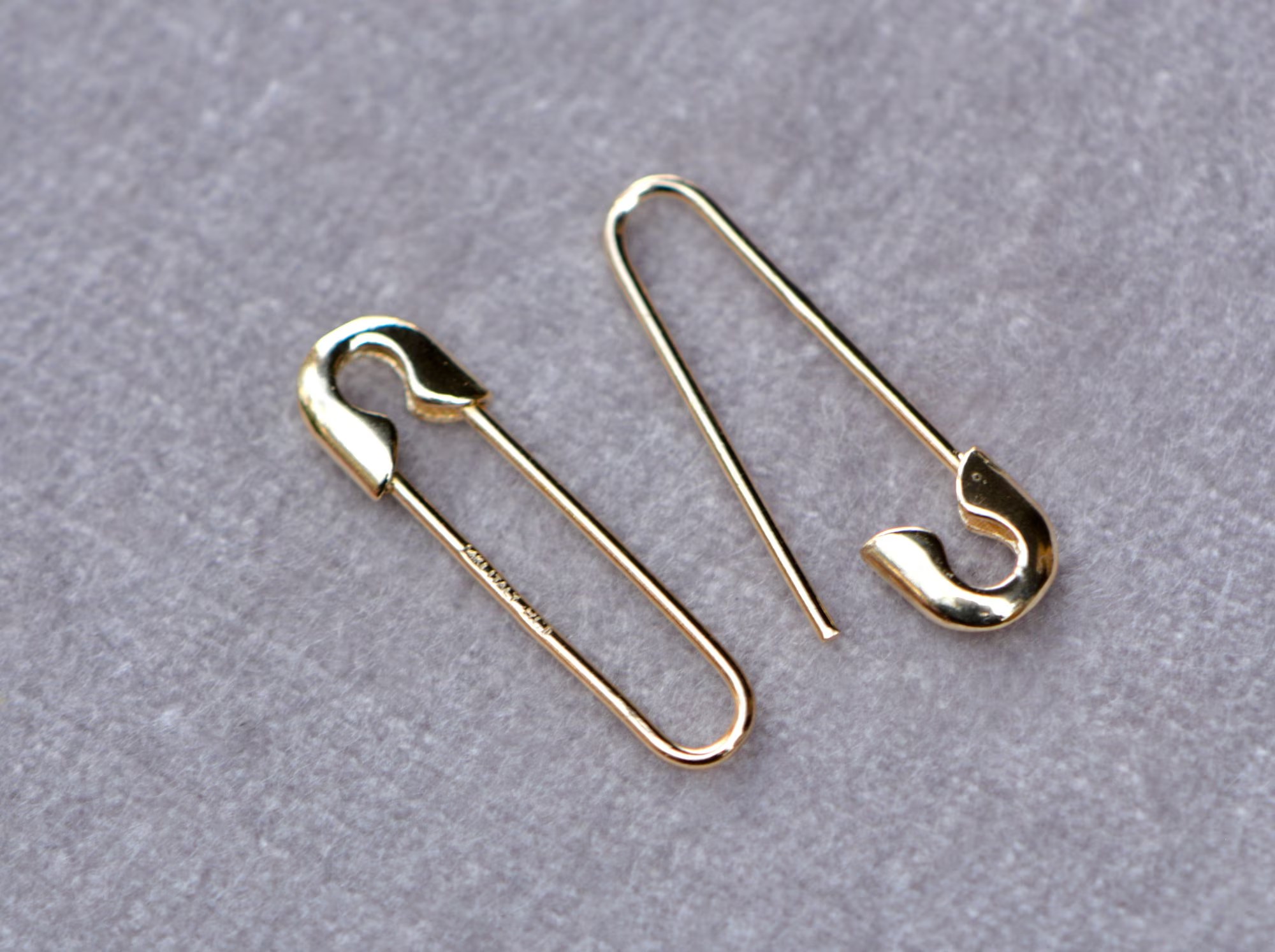 Safety Pin Dangly Statement Earrings Solid 14k Gold : Paperclip Drops