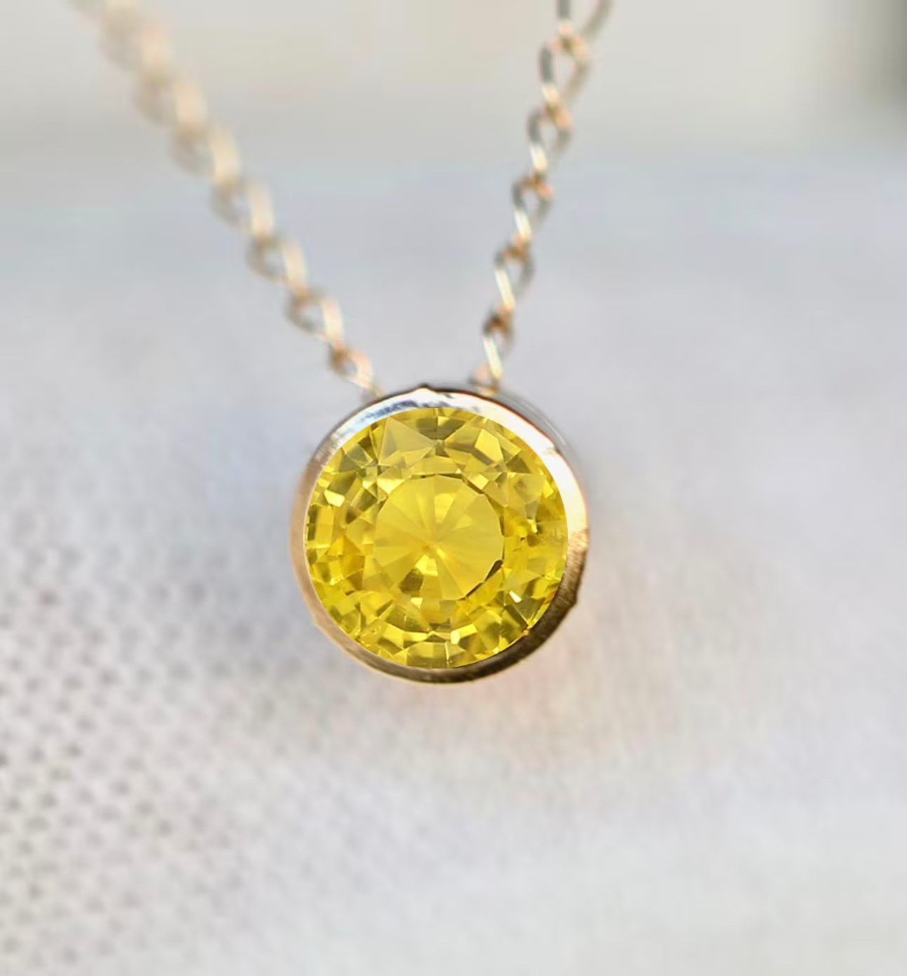Yellow Sapphire 3/4 CT Solitaire Slide Necklace Solid 14k Gold : October Birthstone Jewelry
