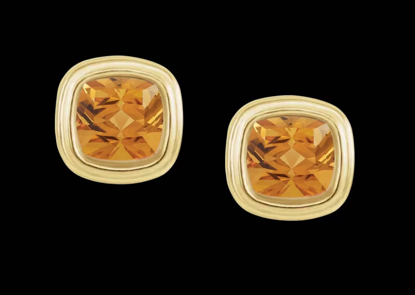 Citrine Cushion Stud Earrings 14k Gold : November Birthstone Jewelry