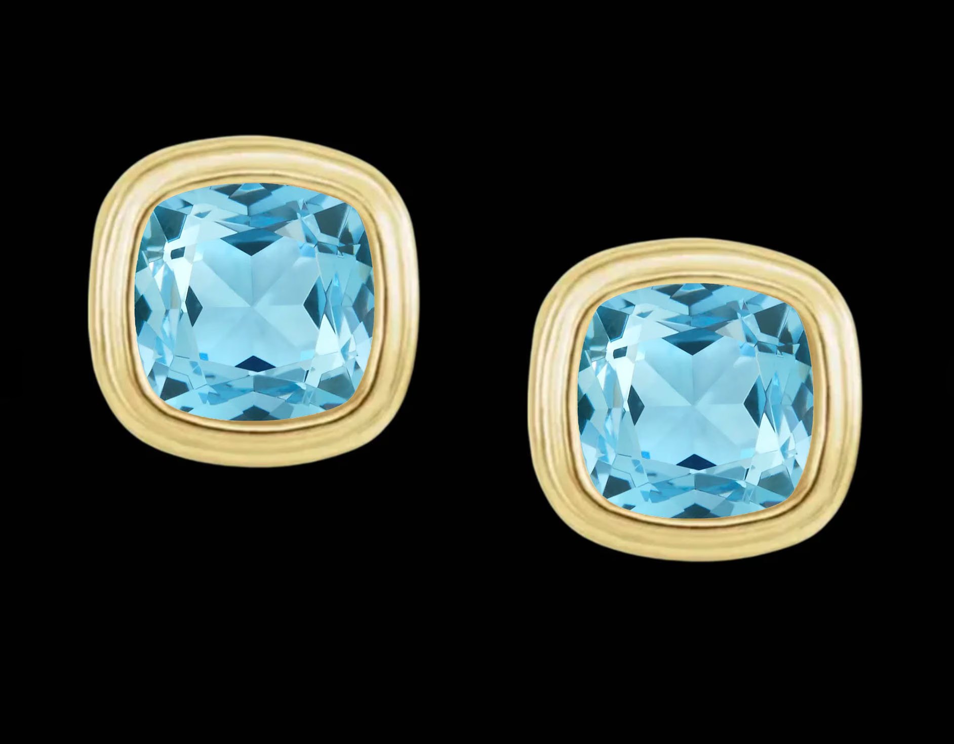 Swiss Blue Topaz Cushion Minimalist Square Stud Earrings 14k Gold : December Birthstone Jewelry