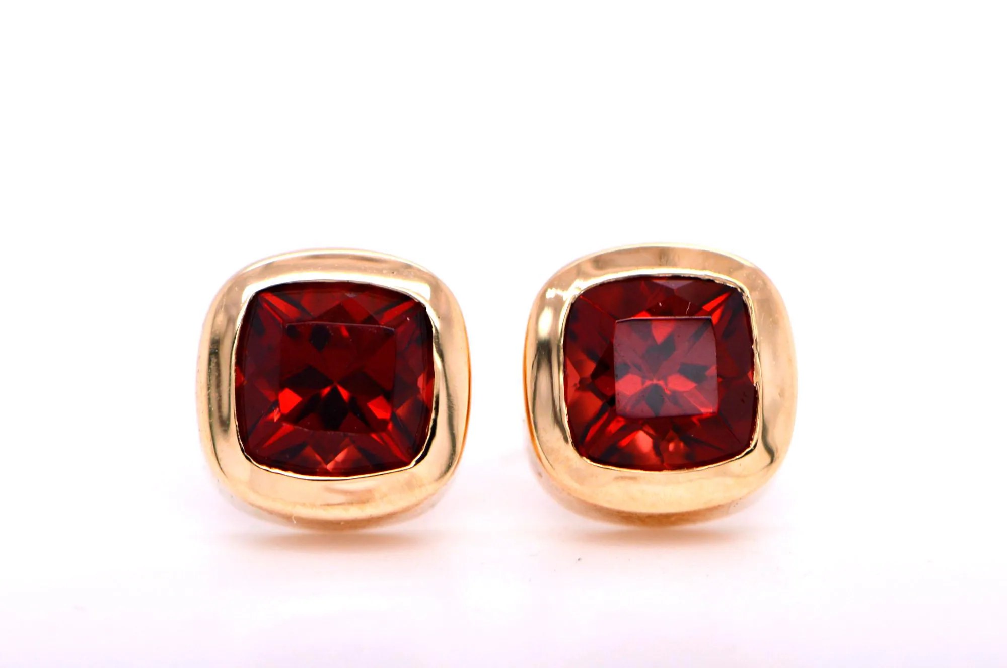 Garnet Natural Cushion Cut Red Square Stud Earrings 14k Gold: January Birthstone