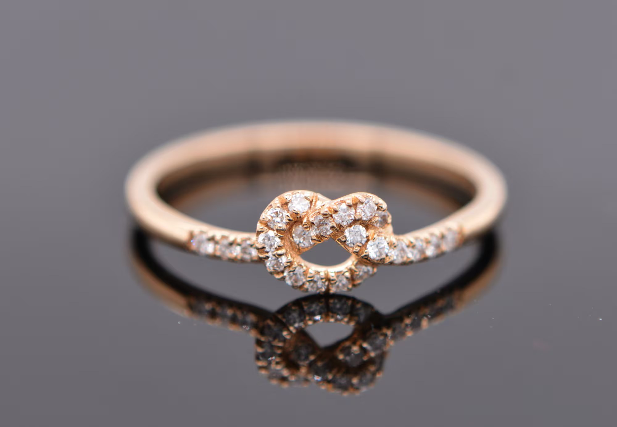Love Knot Natural Diamond Ring 14kt Gold, Dainty Gold Knot Ring, April Birthstone Ring, Promise or Engagement Ring, Everyday Stacking Ring