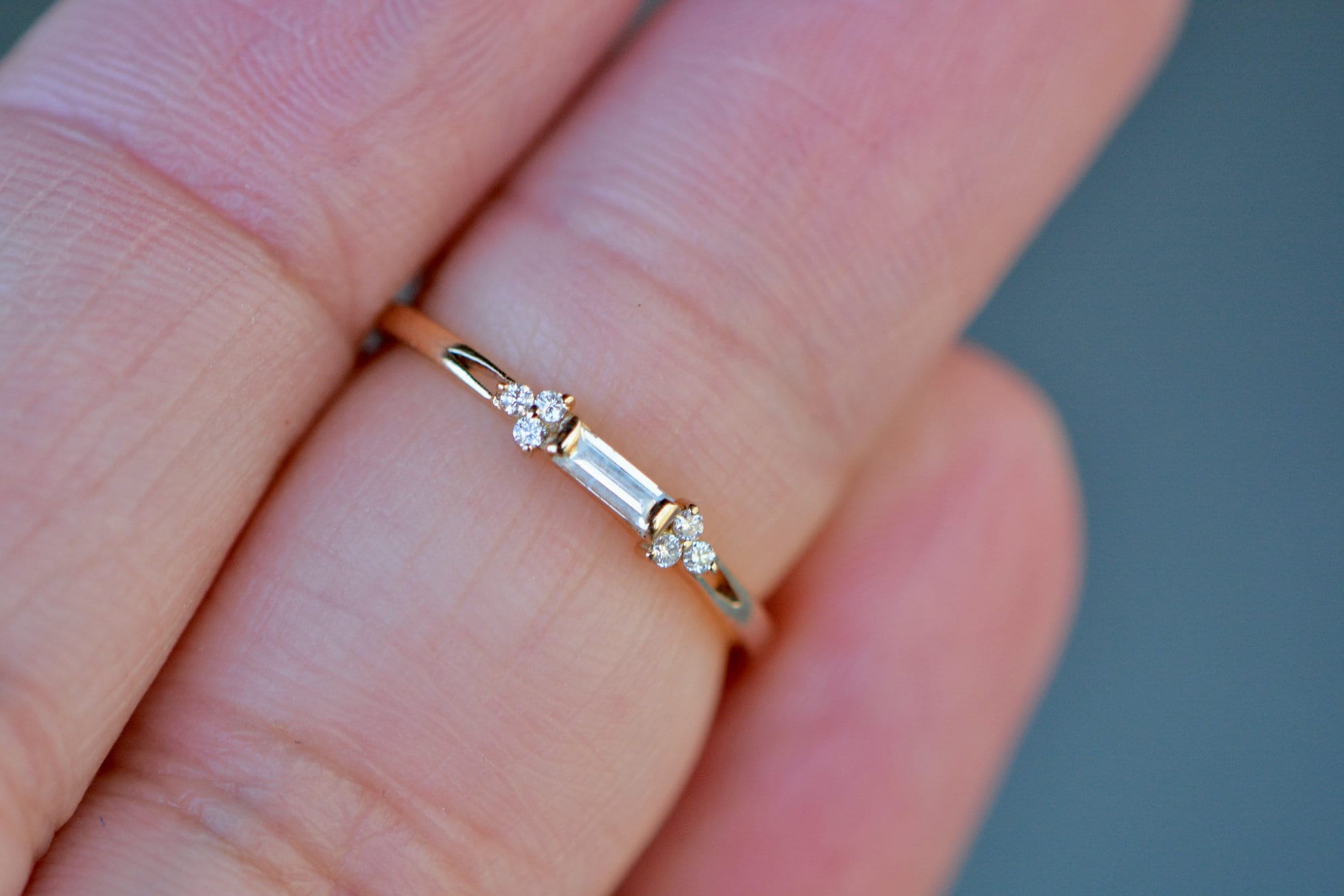 Diamond Baguette Ring 14k Gold Ring, Art Deco Inspired Rings for Women, worn view