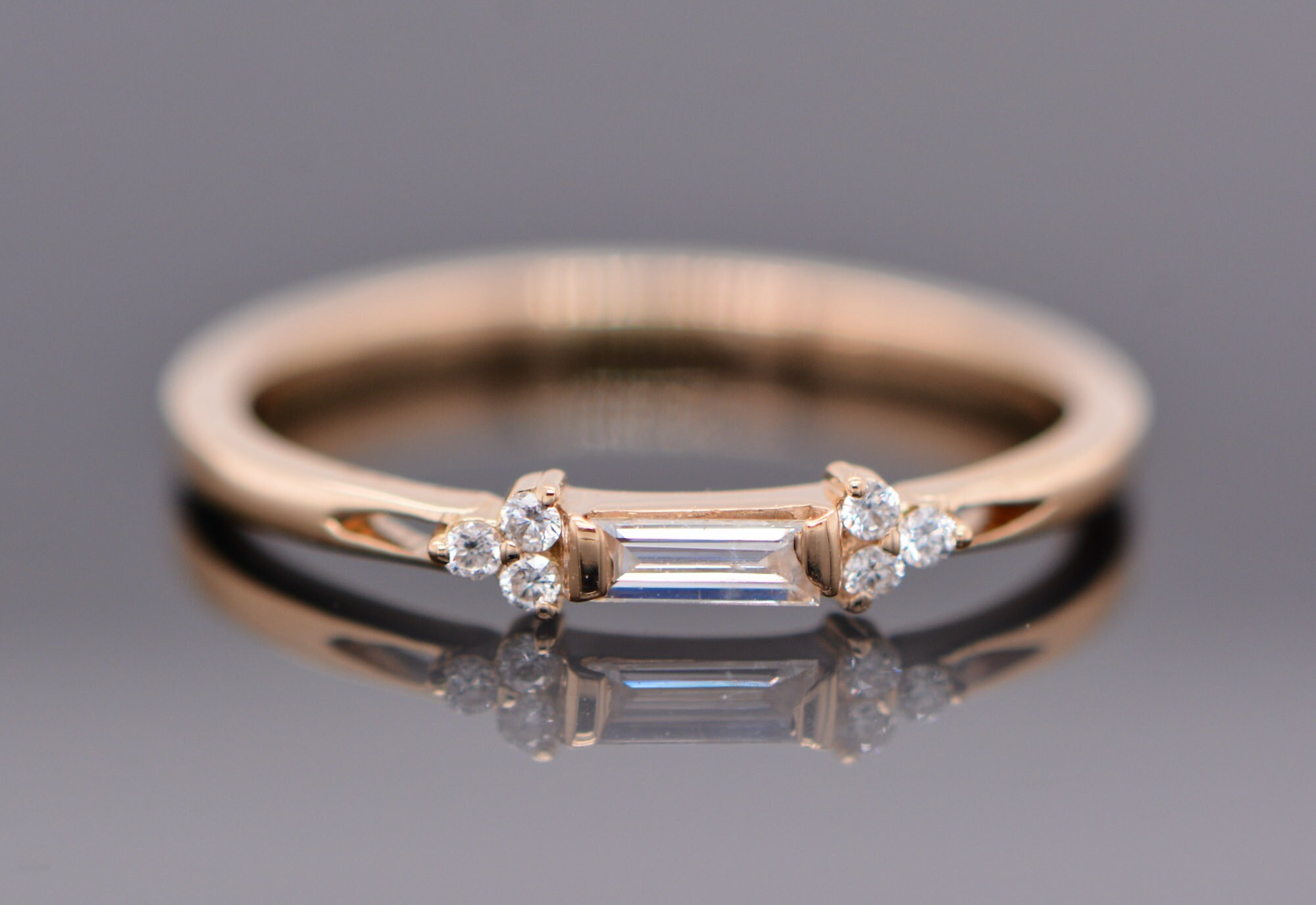 Diamond Baguette Ring 14k Gold Ring, Art Deco Inspired Rings for Women