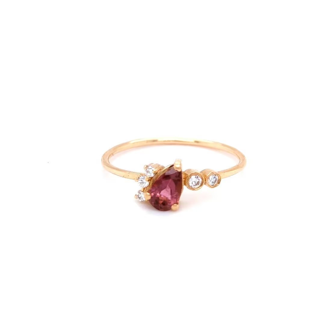 Pink Tourmaline & Diamond Cluster Ring 14k Gold, October April Birthstone Ring, Gift for Wife, Rings for Women, Stackable Pink Gemstone Ring