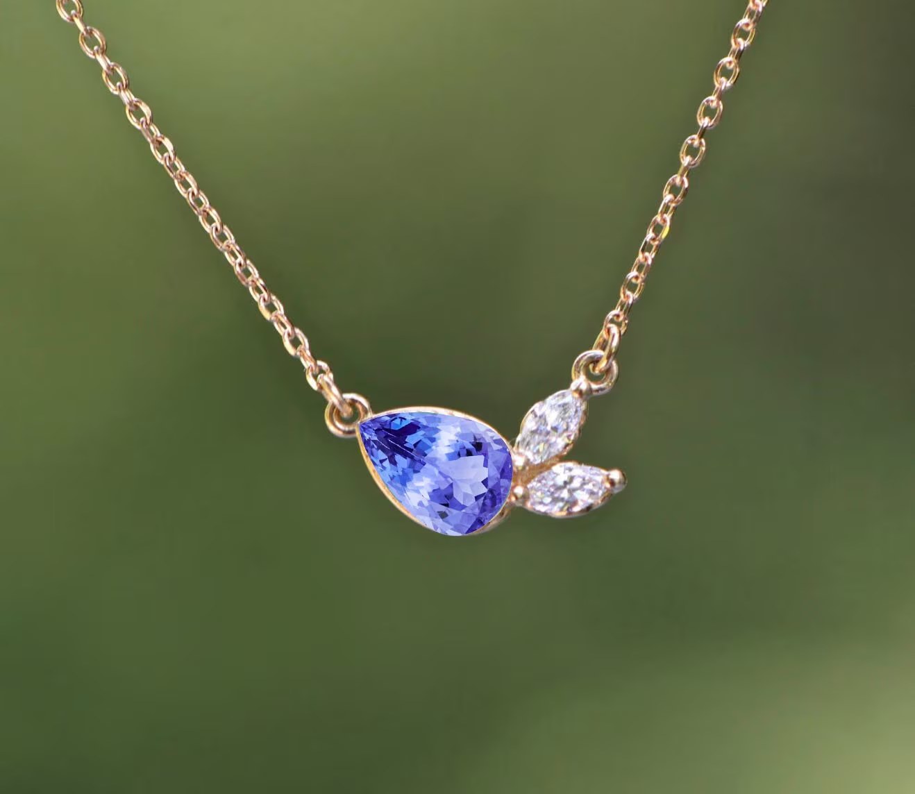 Tanzanite & Diamond Floral 14k Gold Necklace: December Birthstone
