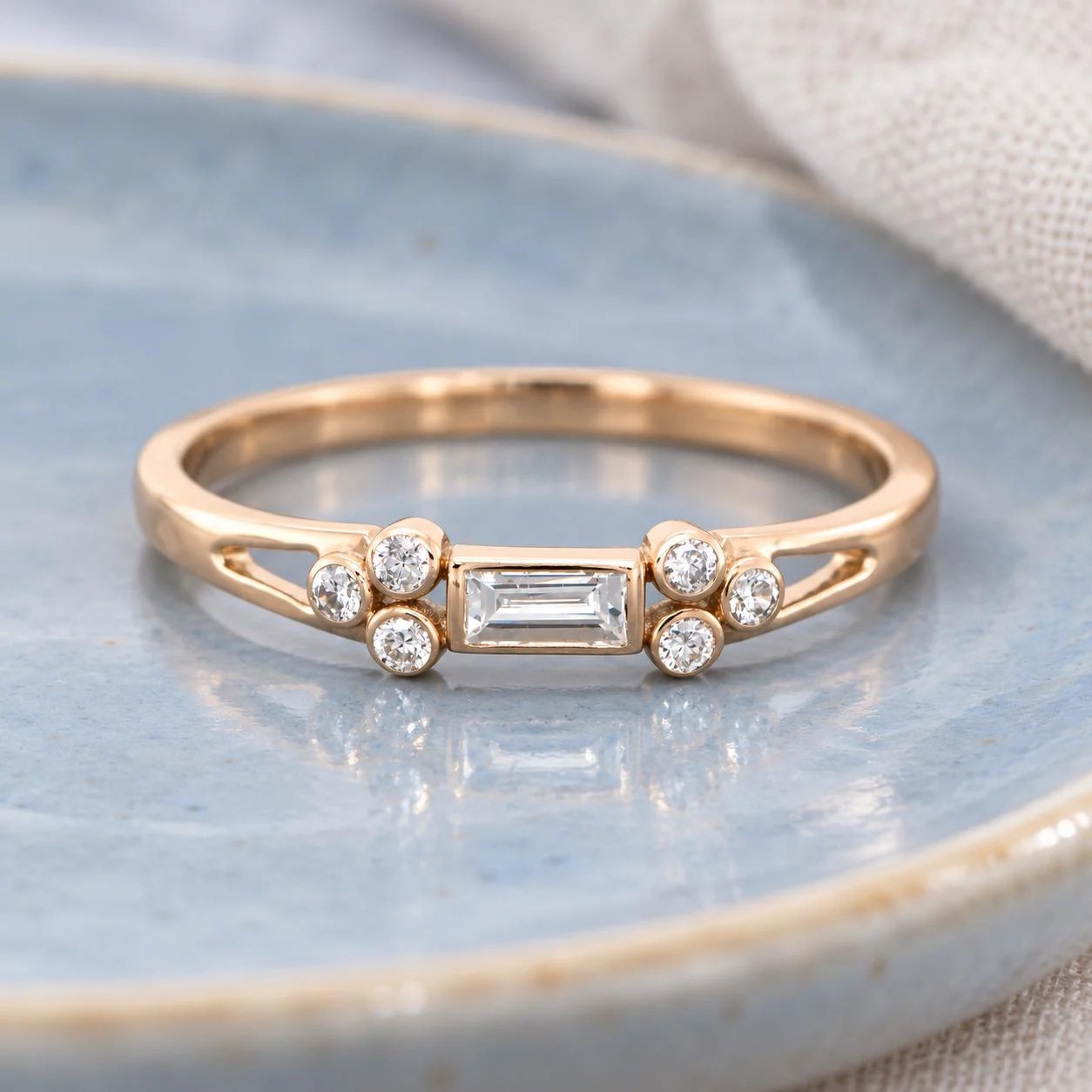 Diamond Baguette Ring 14k Gold, April Birthstone Ring