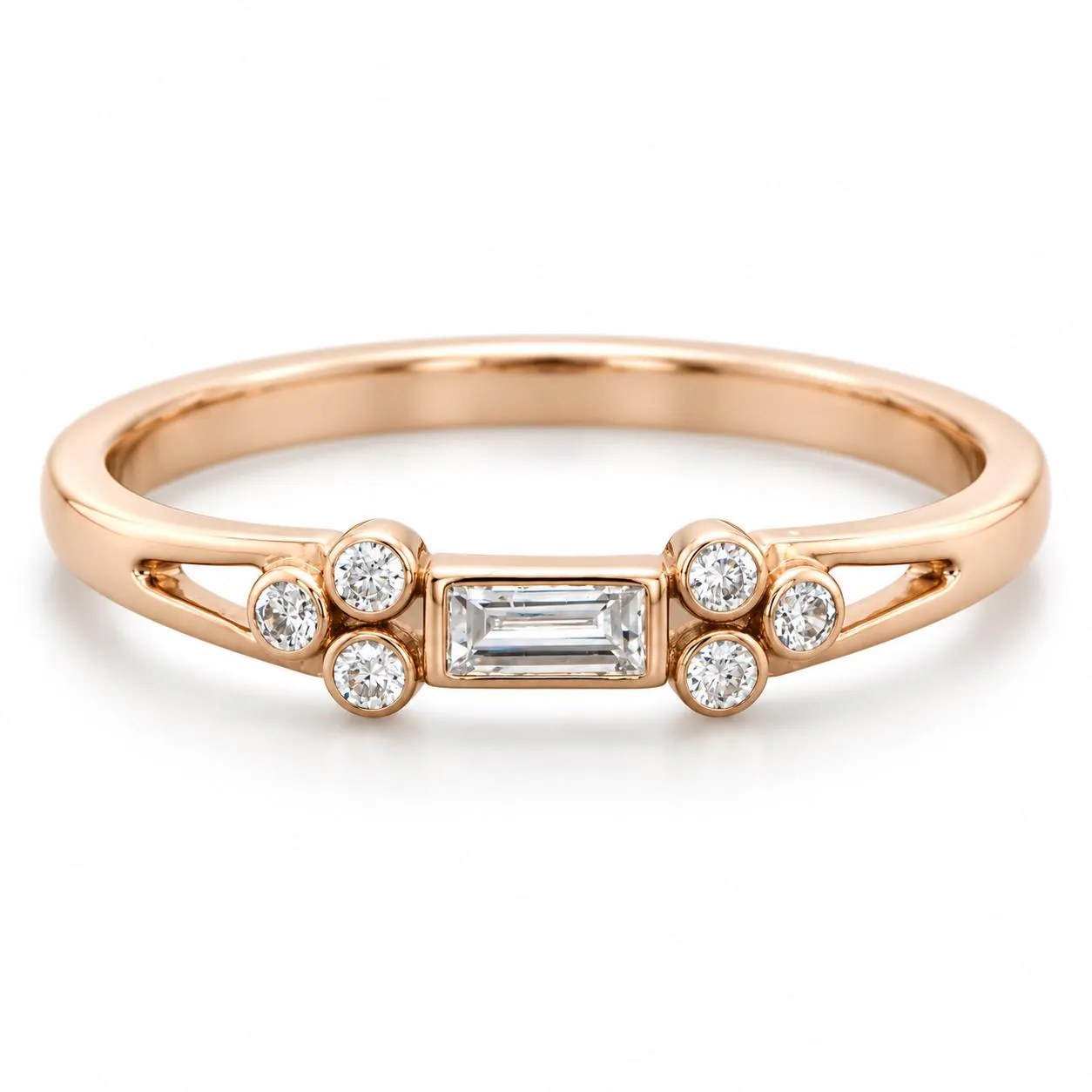 Diamond Baguette Ring 14k Gold, April Birthstone Ring, detail view