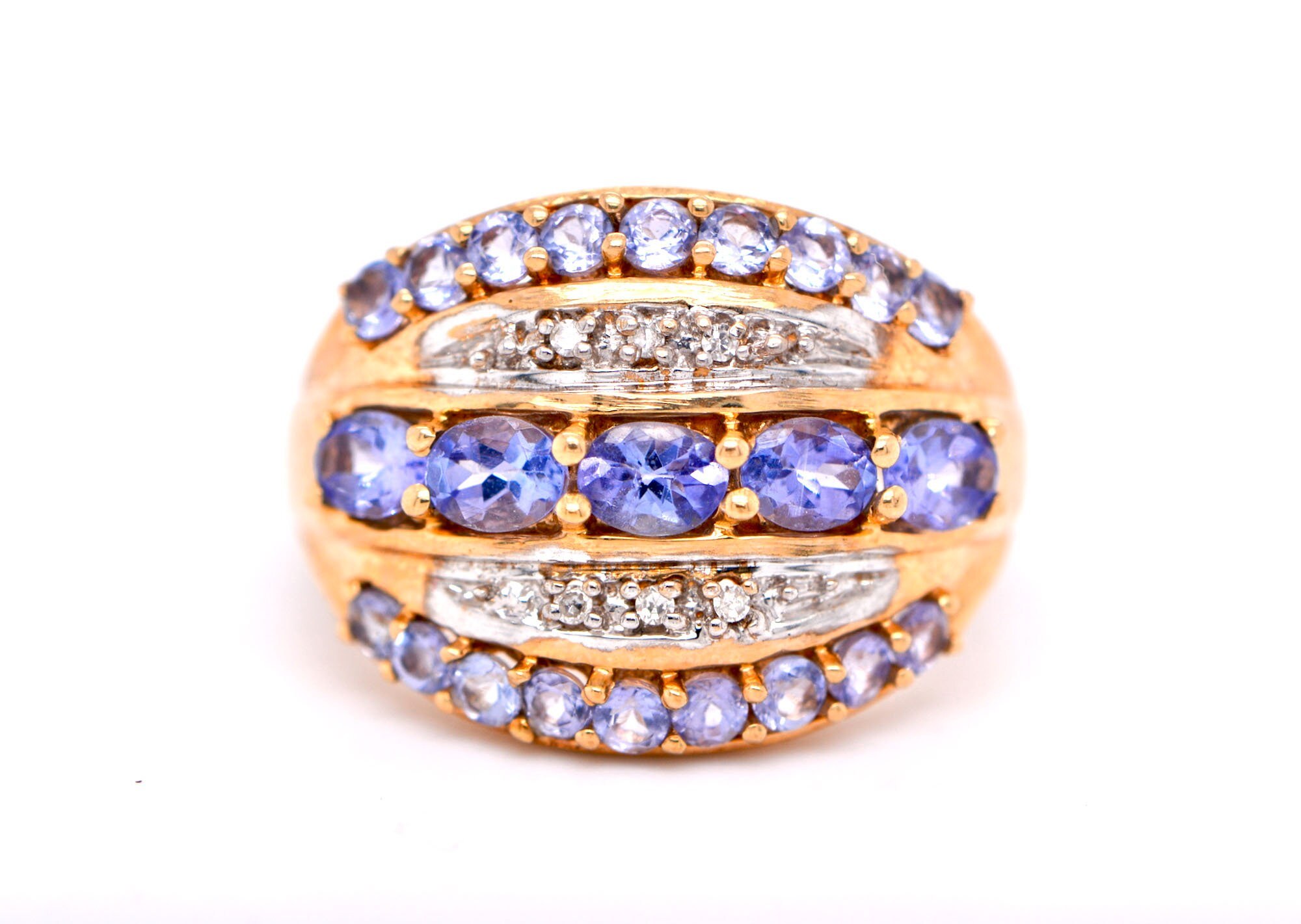 Tanzanite Diamond Vintage Cocktail Ring Solid 10kt Gold Ring : December Birthstone Jewelry