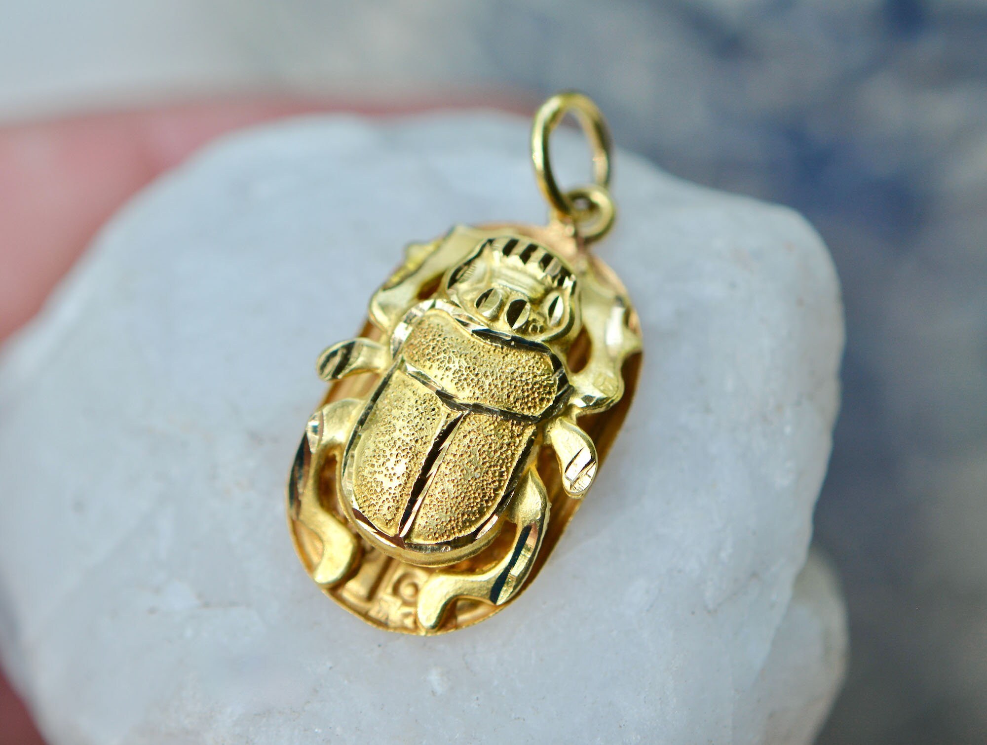 Scarab Necklace 22k Gold, Vintage Egyptian Beetle Pendant Gold, Gift for Girlfriend, Statement Necklace, Gift for Insect Lover, Gift for Her
