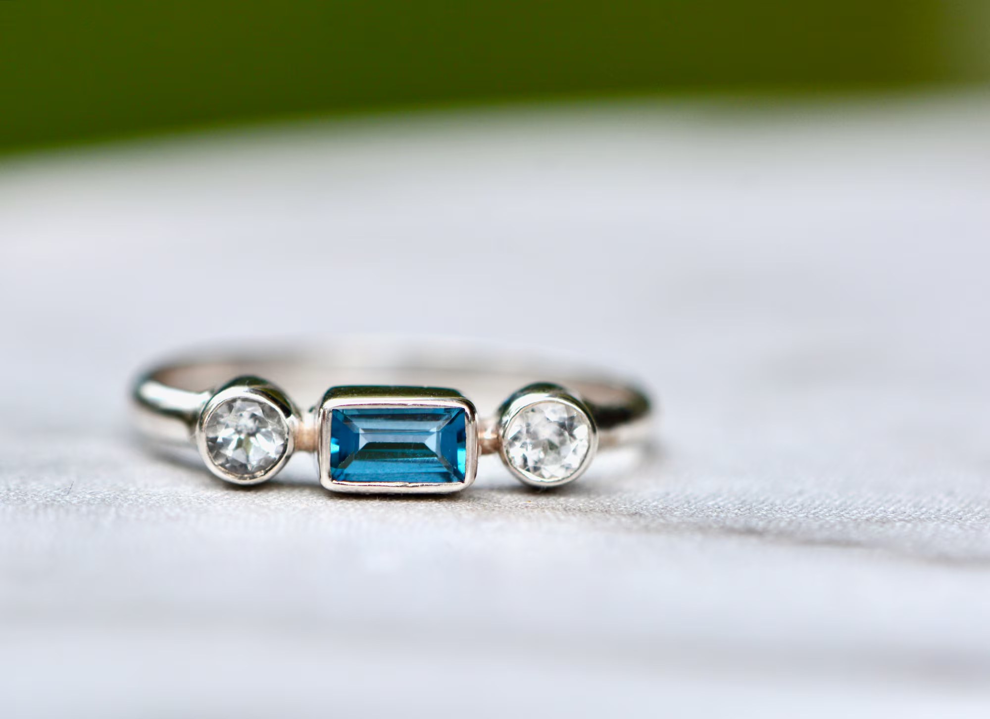 Dainty London Blue Topaz & White Topaz Stacking Ring Sterling Silver: November Birthstone