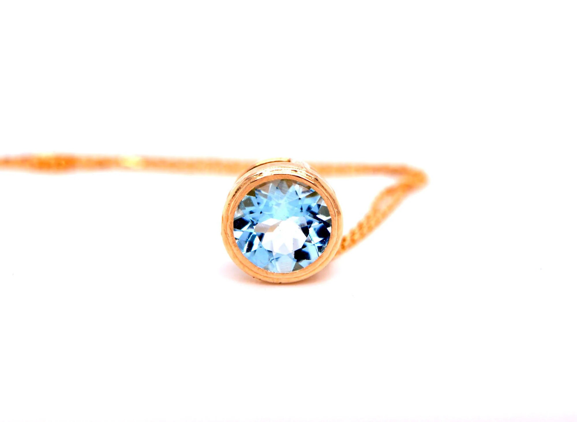 Aquamarine AA 1ct Slide Necklace 14k Gold : March Birthstone 6mm Minimalist Pendant