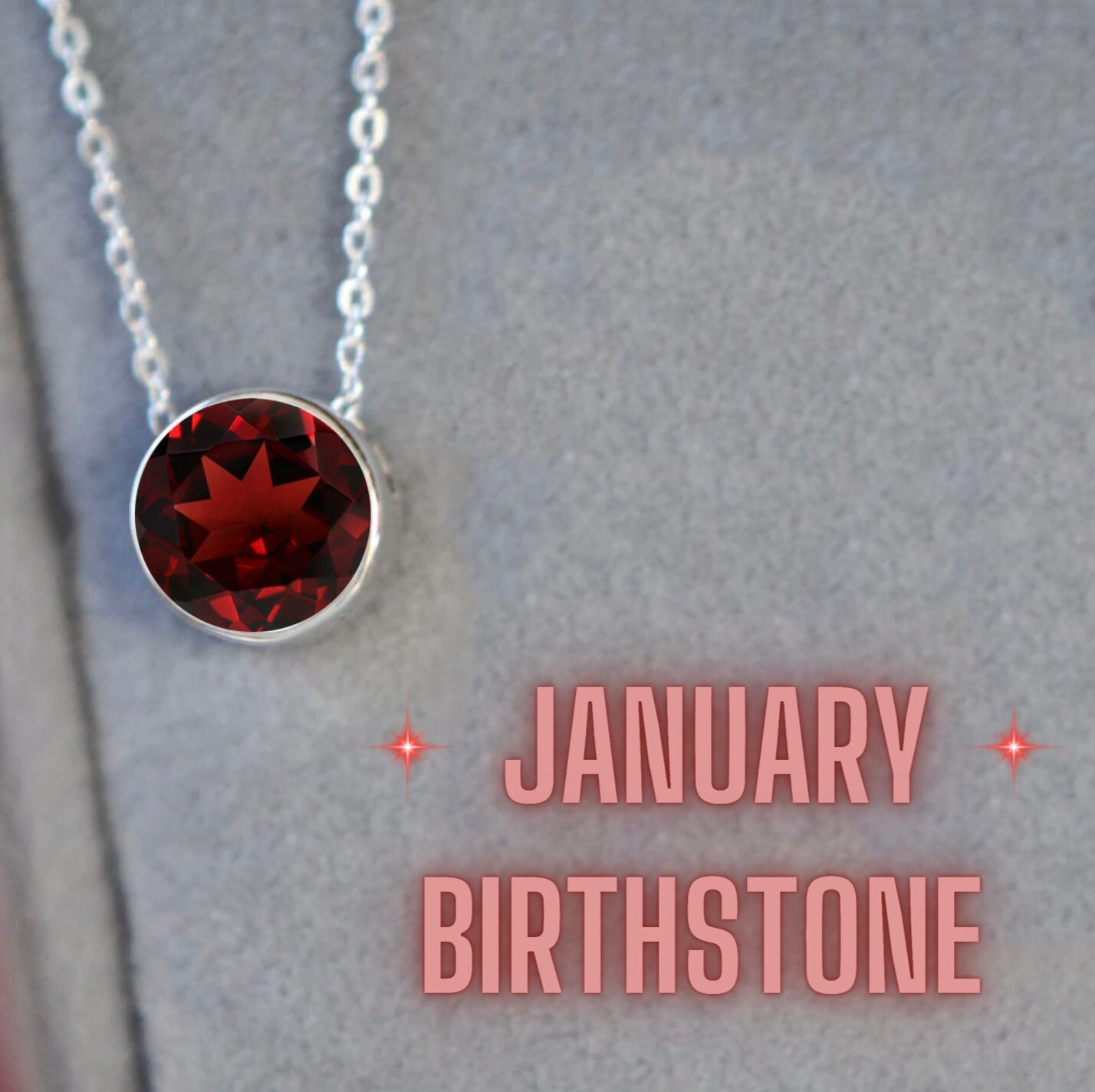 Garnet Round Red Slide Minimalist Necklace Sterling Silver : January Birthstone Pendant