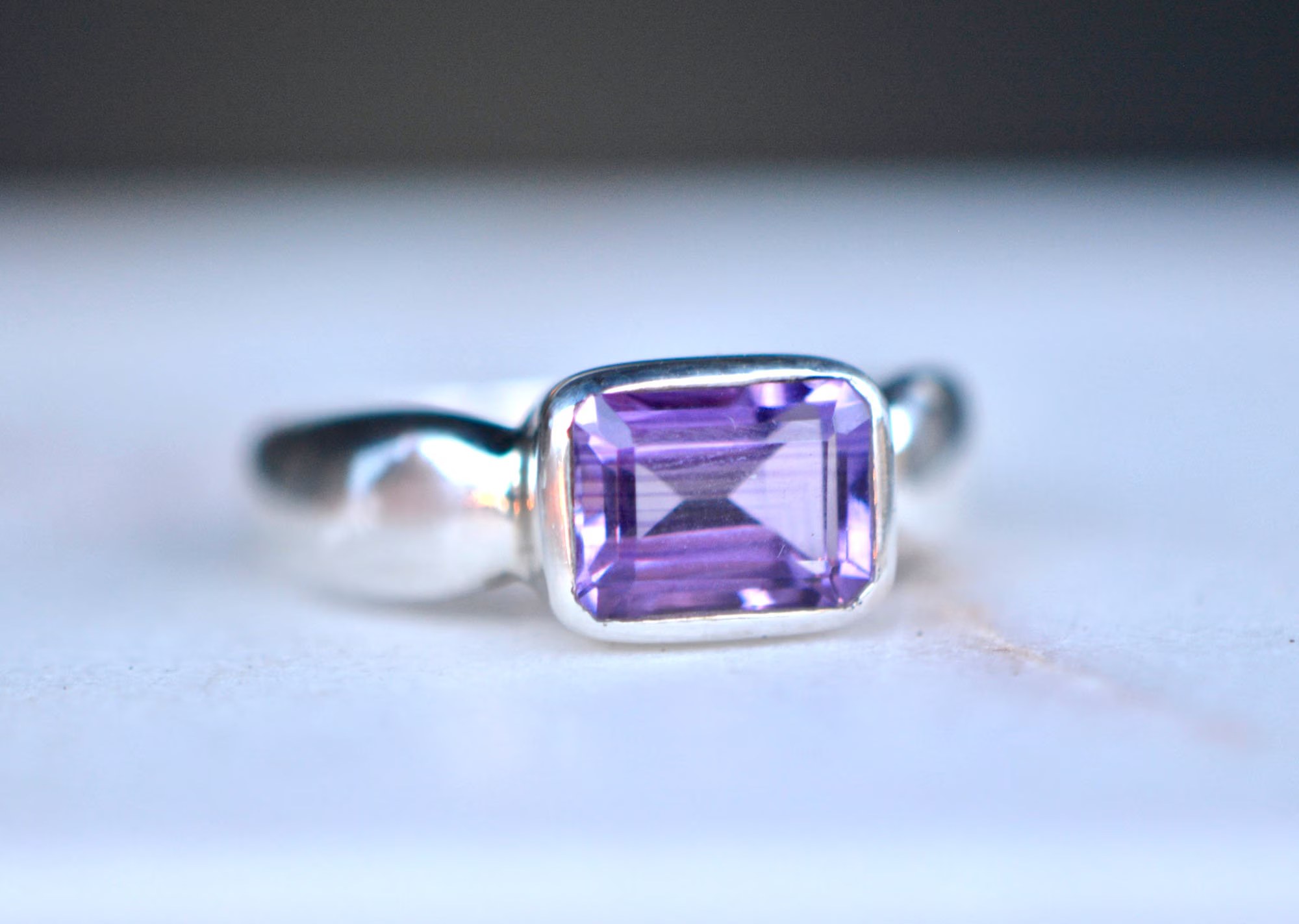 Amethyst Bezel Set Sterling Silver Ring : February Birthstone