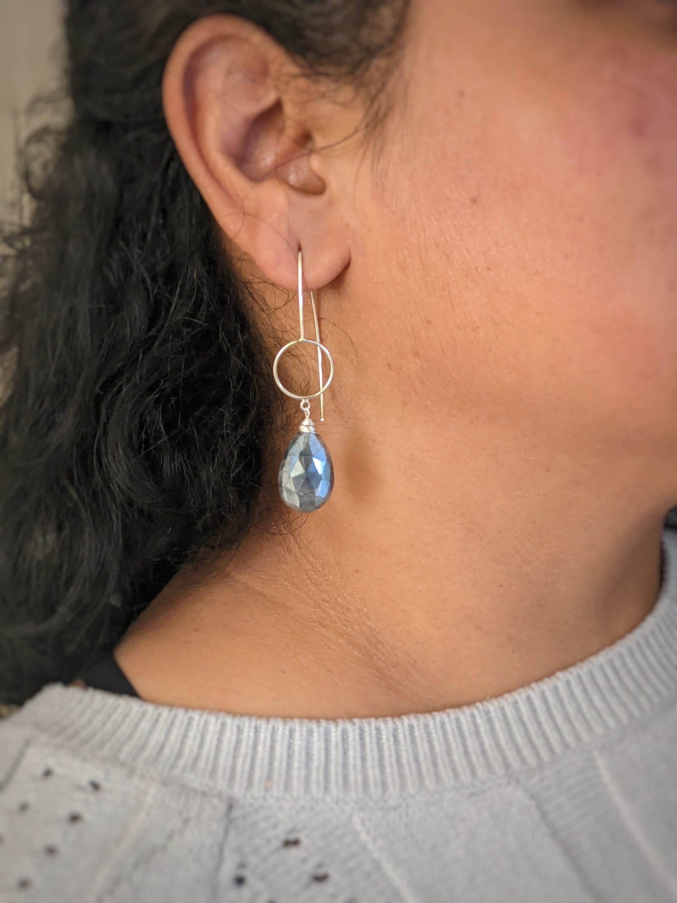Sterling Silver Long Mystic Labradorite Dangly Earrings : Statement Drops for Women
