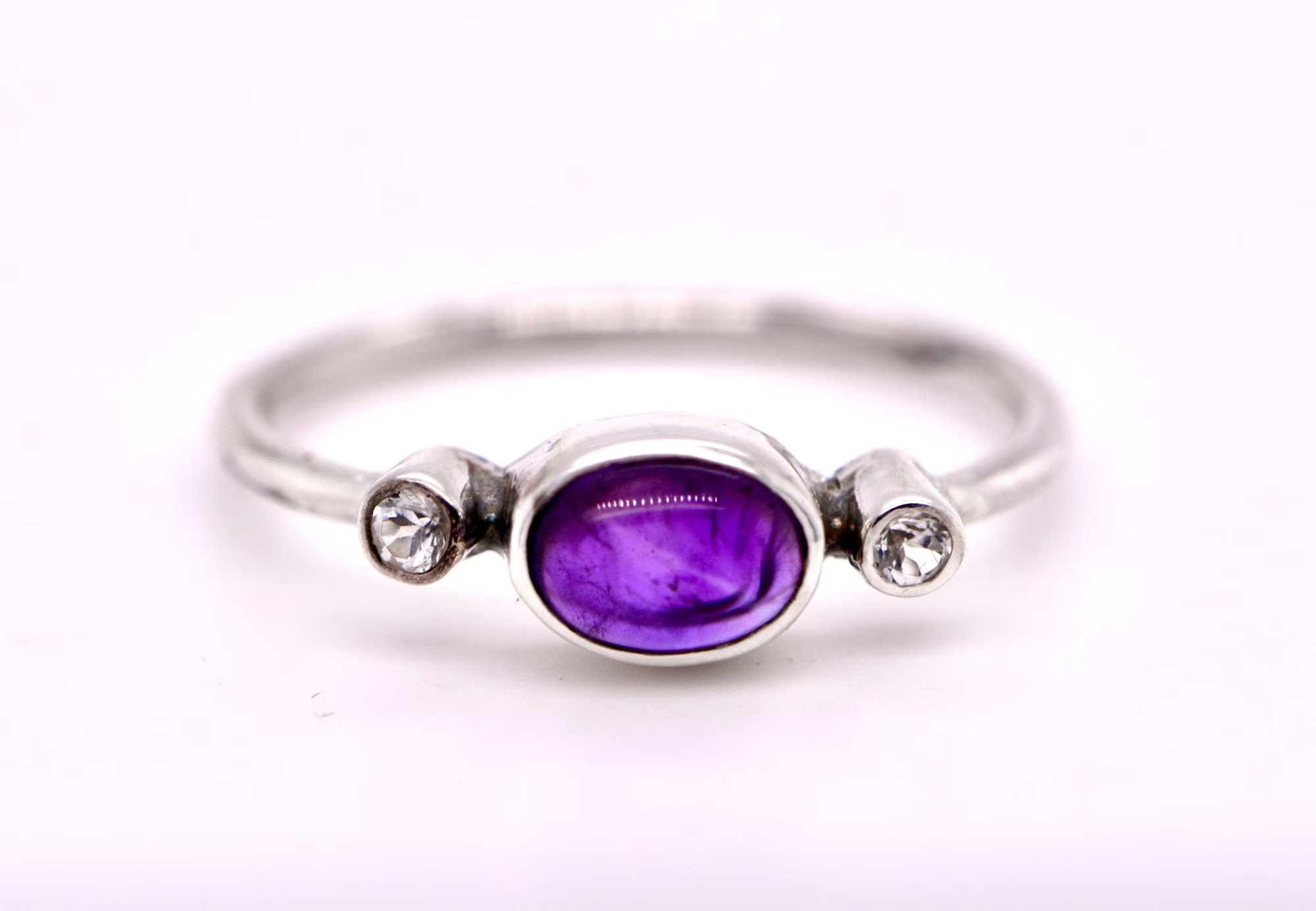 Amethyst & Cubic Zirconia Ring Sterling Silver Size 7.5, February Birthstone