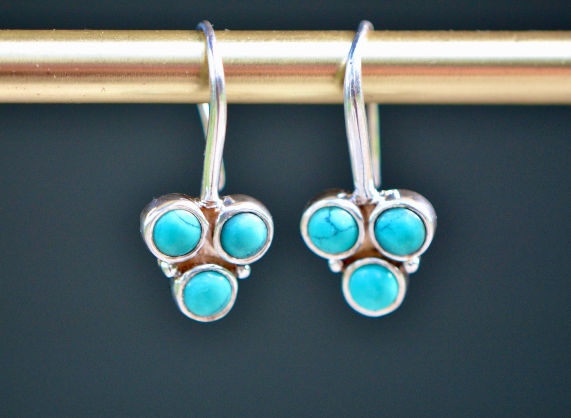 Turquoise Sterling Silver Dangly Statement Earrings: December Birthstone Jewelry