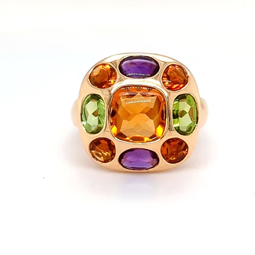 Citrine Amethyst Peridot Ring Statement Cocktail Ring Solid 14kt Gold : November February August Birthstone Jewelry