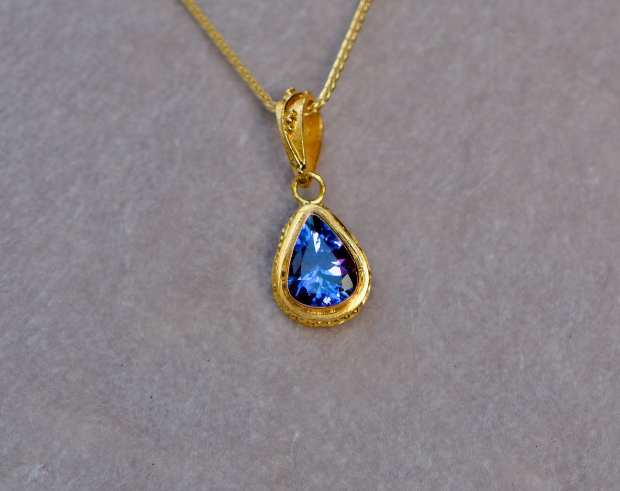 Tanzanite Teardrop Necklace 18k Gold : December Birthstone Charm Pendant