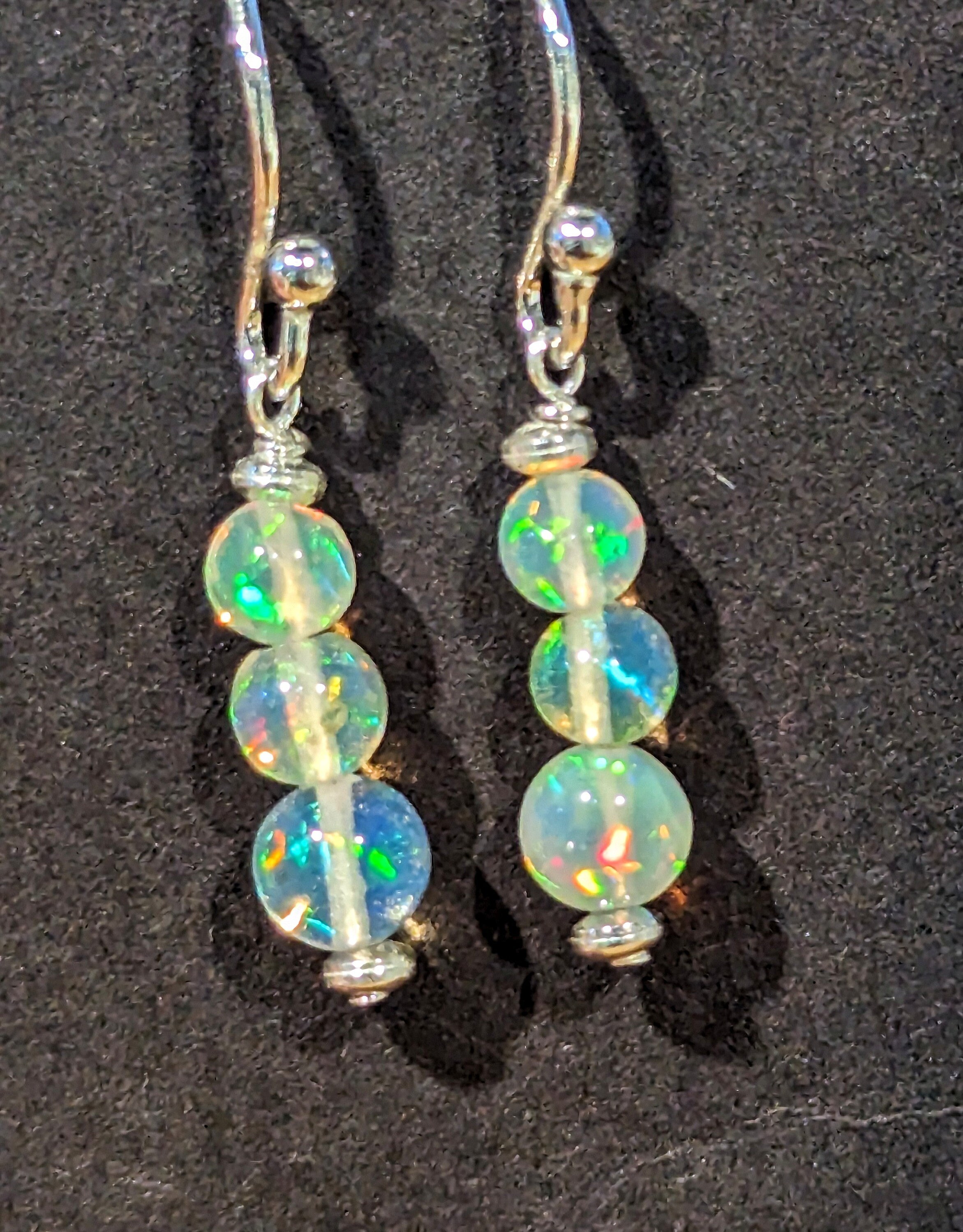 Ethiopian Opal Natural Bead Dangly Earrings Sterling Silver : October Birthstone Jewelry