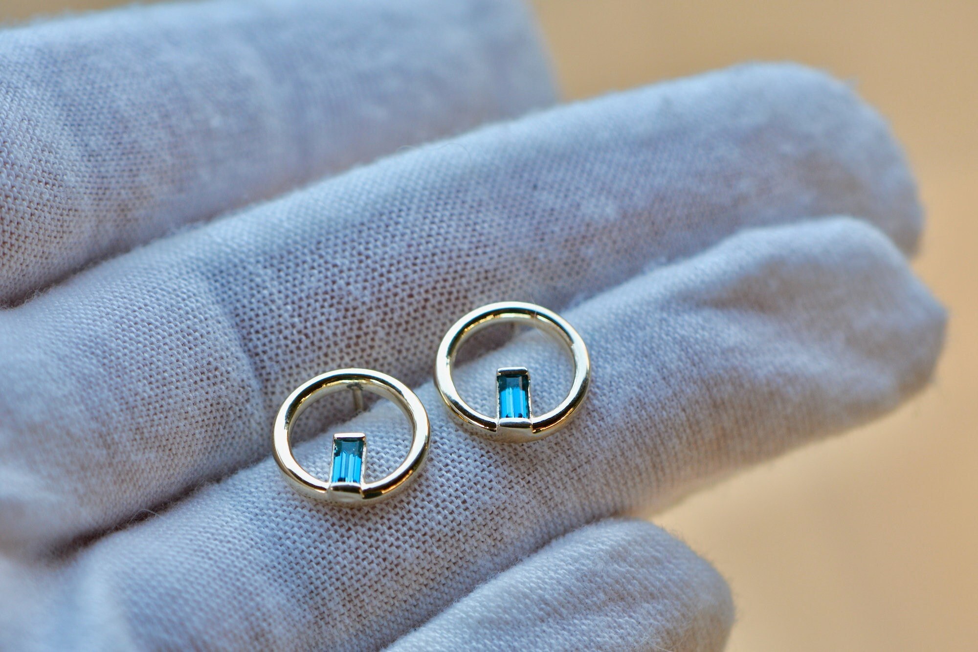 London Blue Topaz Circle Earrings 14k Gold : December Birthstone