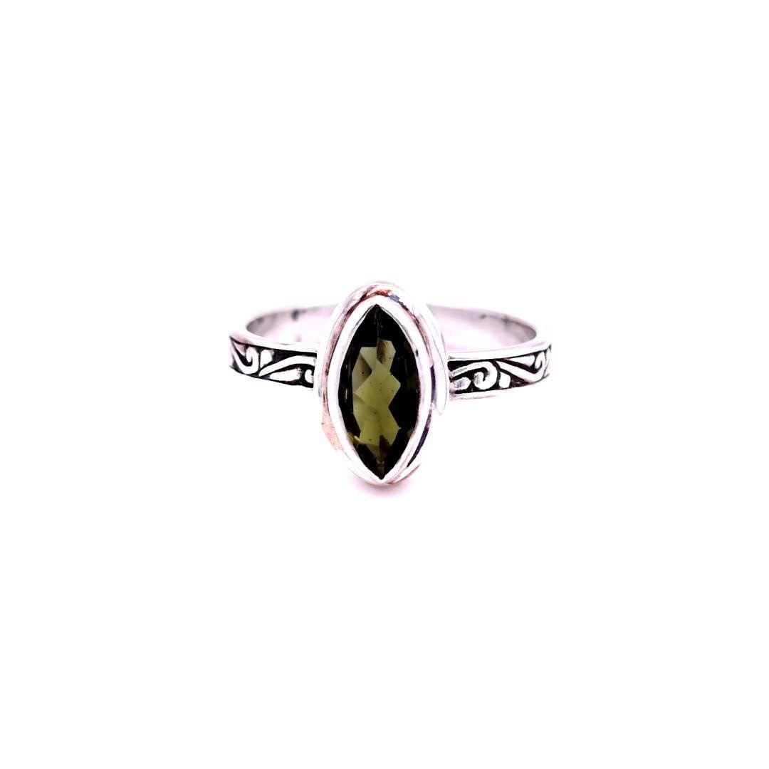 Green Tourmaline Marquise Sterling Silver Ring Size 7, Ring : October Birthstone Ring