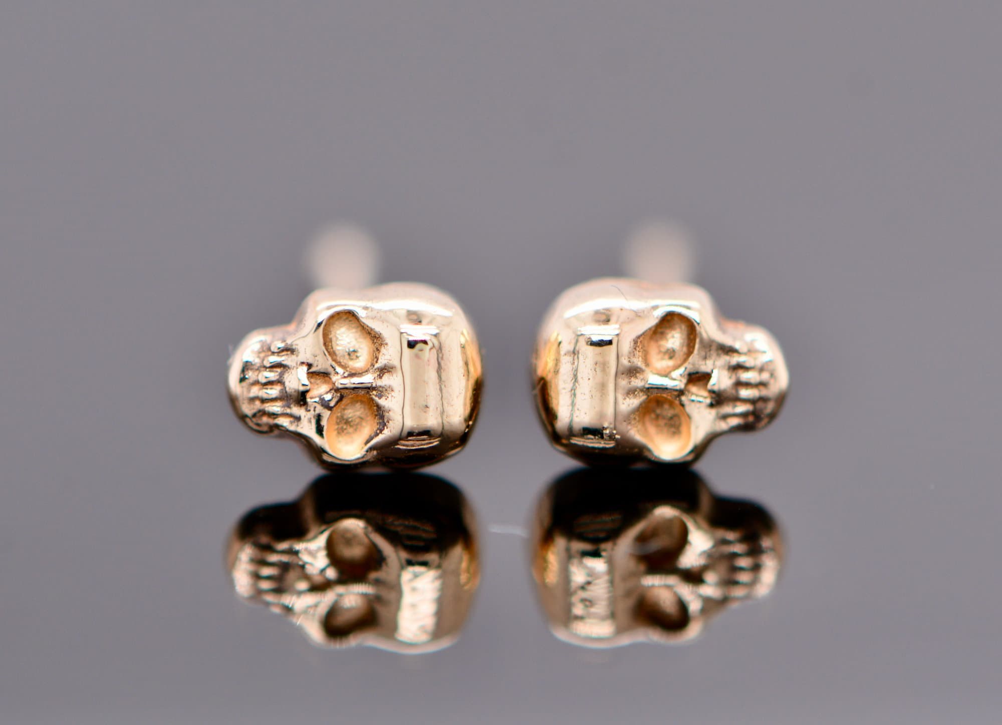 14k Gold Tiny Skull Studs: Memento Mori Earrings
