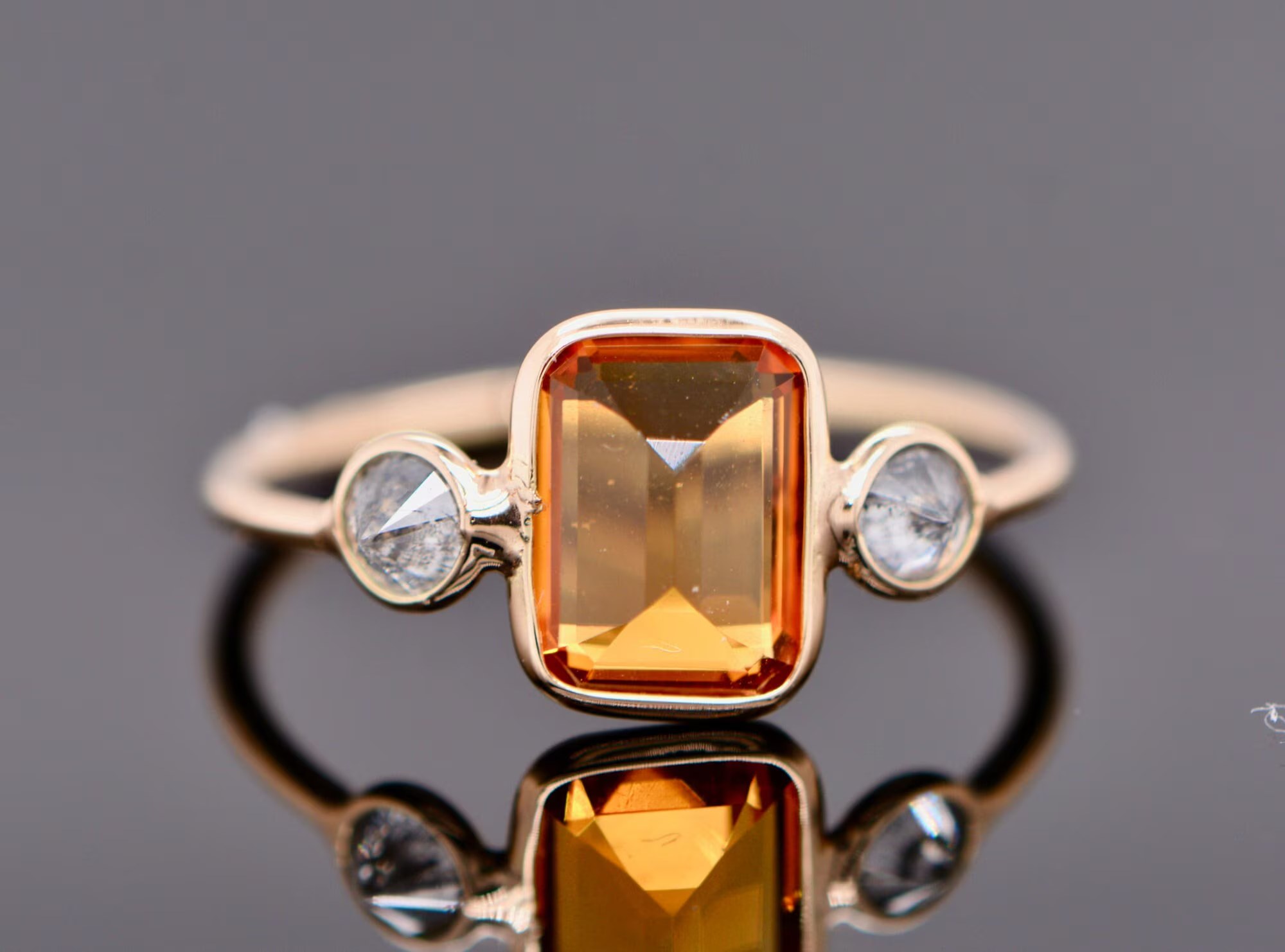 Citrine & Salt Pepper Diamond 14k Gold Ring: November Birthstone