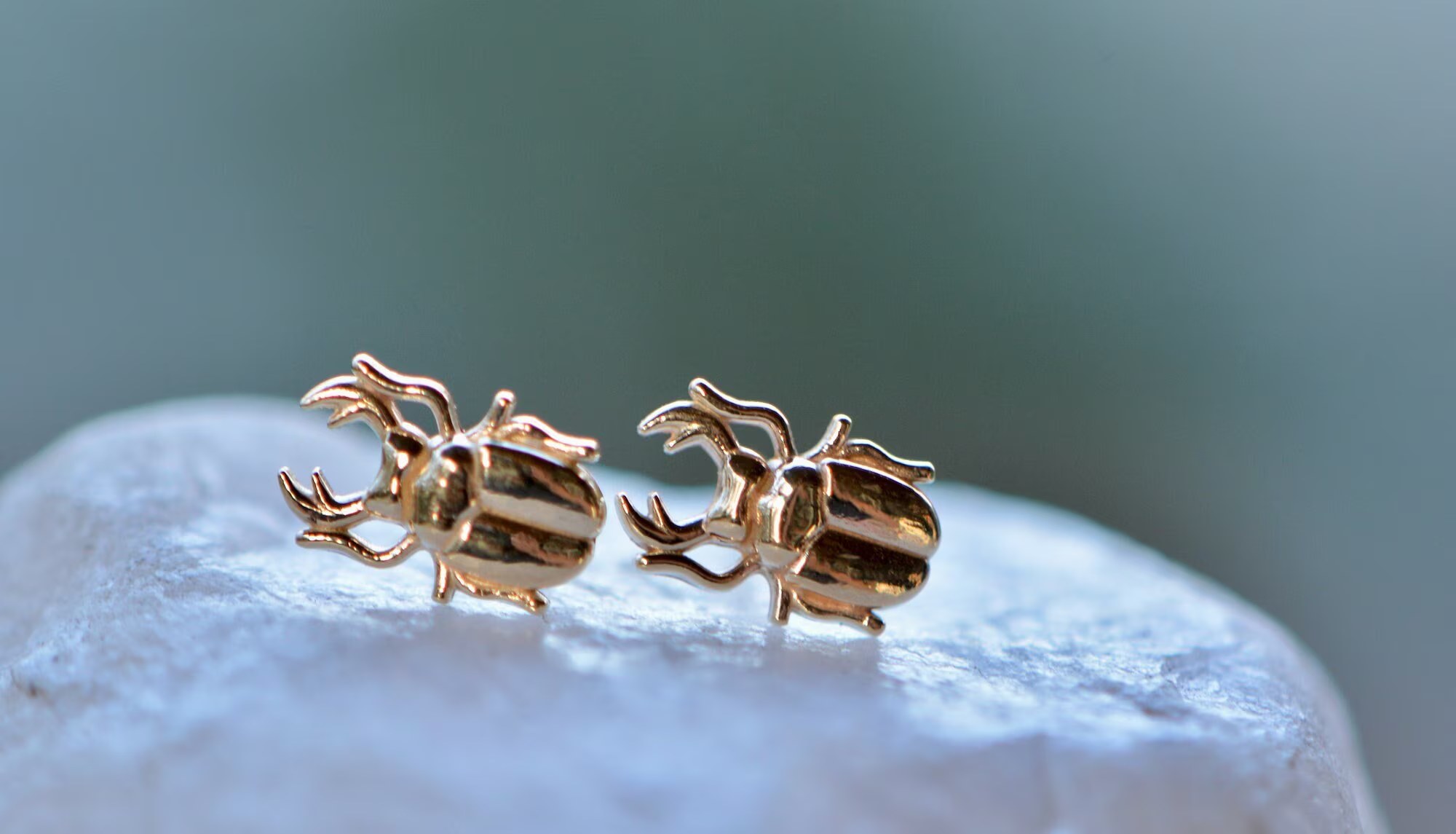 Tiny Scarab Earrings 14k Gold Studs, Egyptian Beetle Post Earrings, Gift for Girlfriend, Everyday Earrings, Gift for Insect Lover, Gift Her