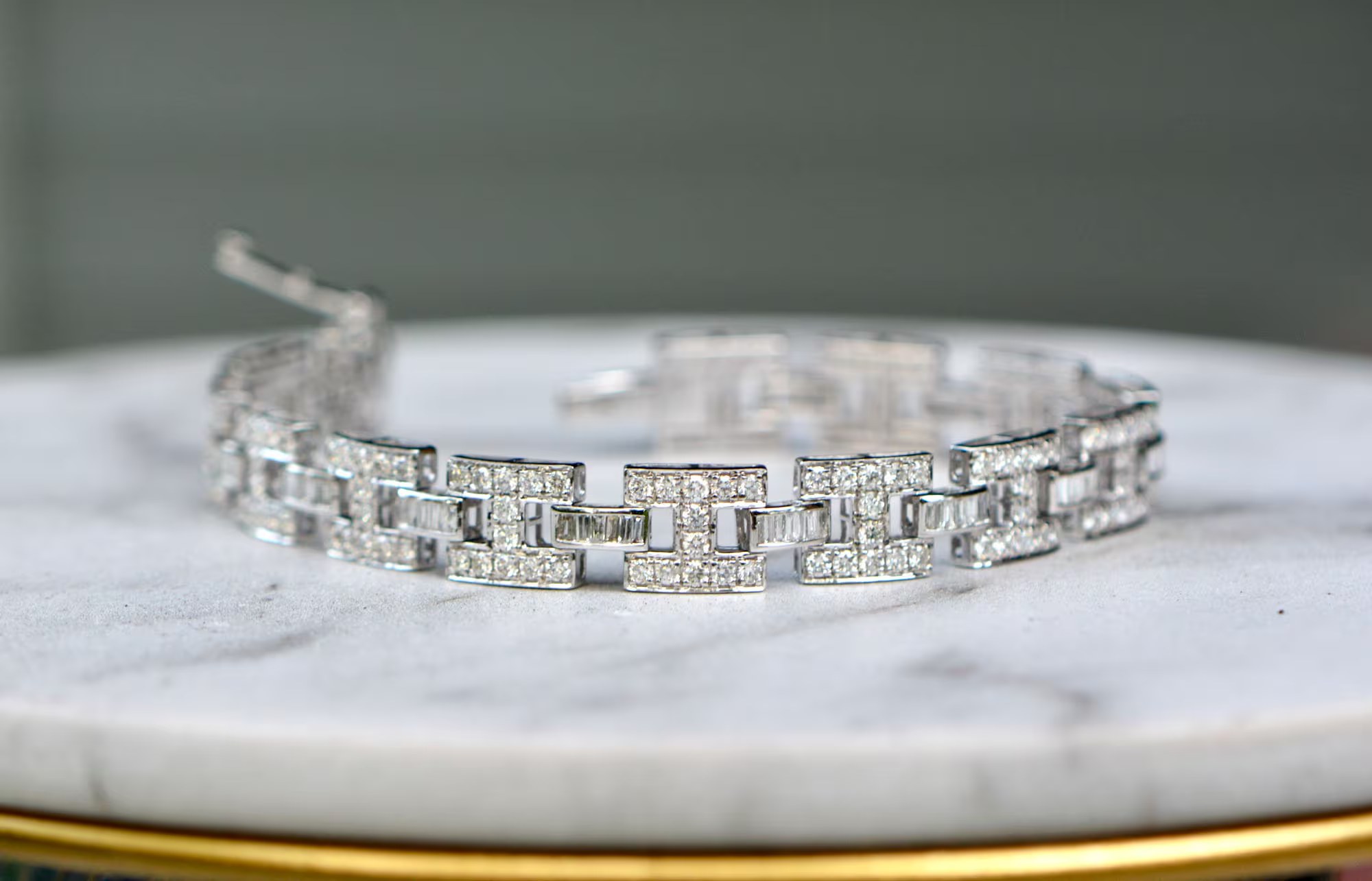 Natural Diamond Estate Bracelet 14k White Gold : 60th Anniversary Gift for Wife