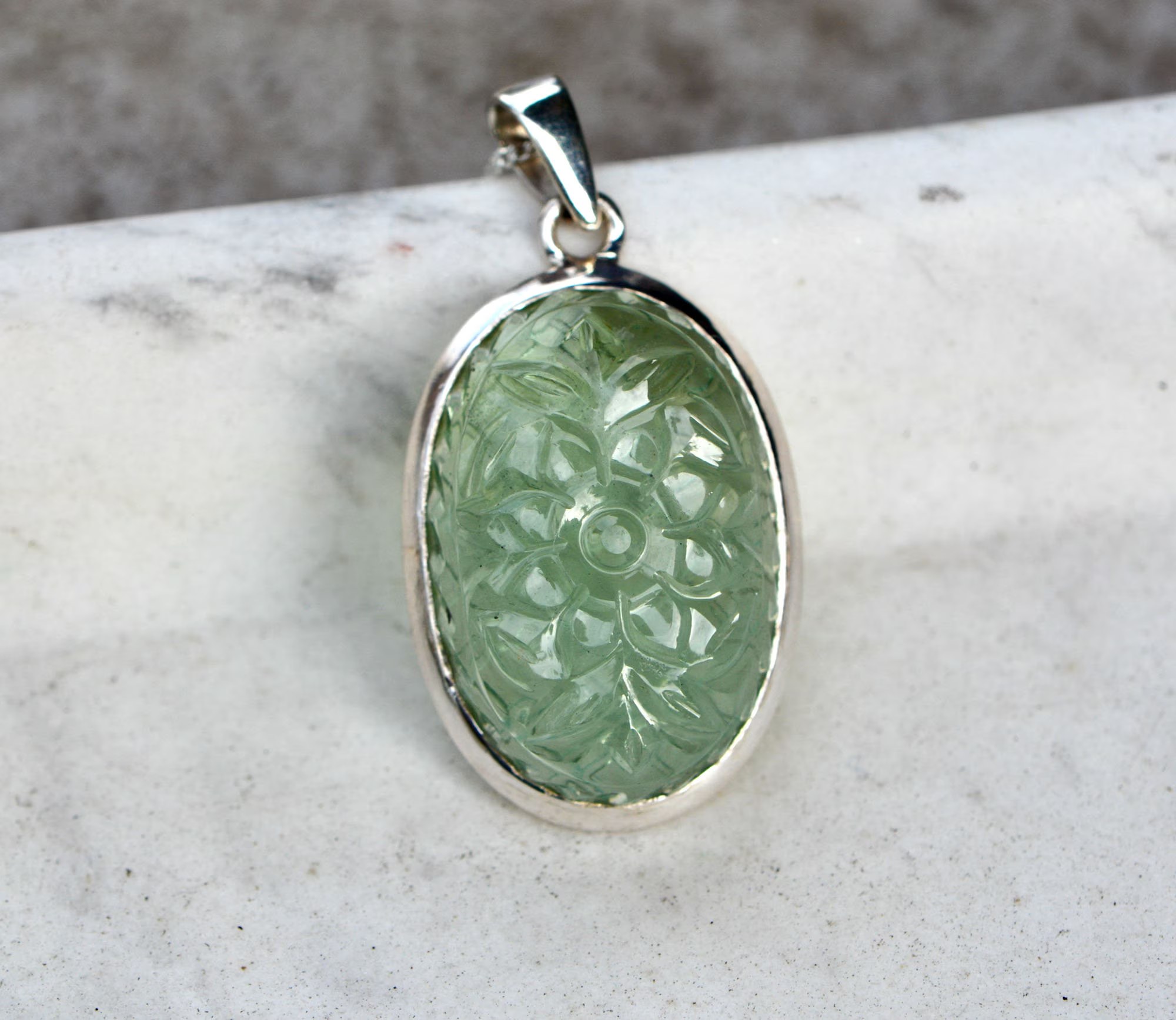 Carved Aquamarine Statement Necklace Sterling Silver, Aqua Green Gemstone Pendant, March Birthstone Jewelry, One of a Kind Gift for Women