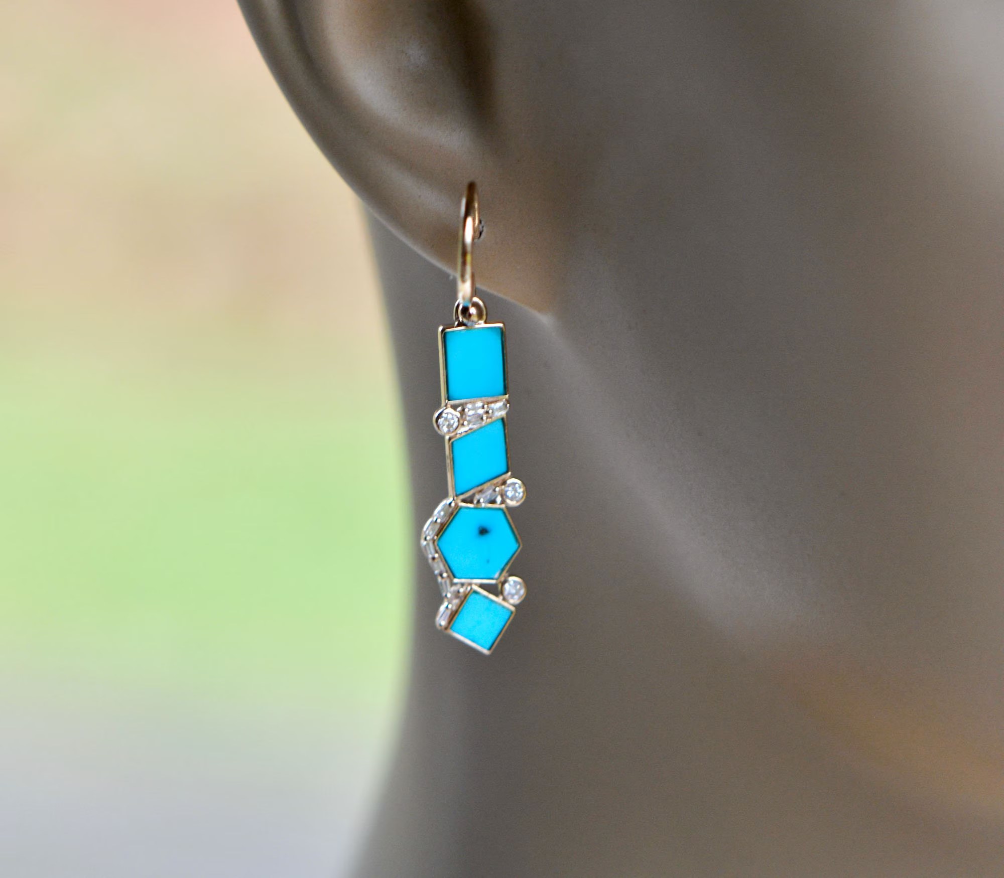 Turquoise & Diamond 14k Gold Statement Earrings: December Birthstone