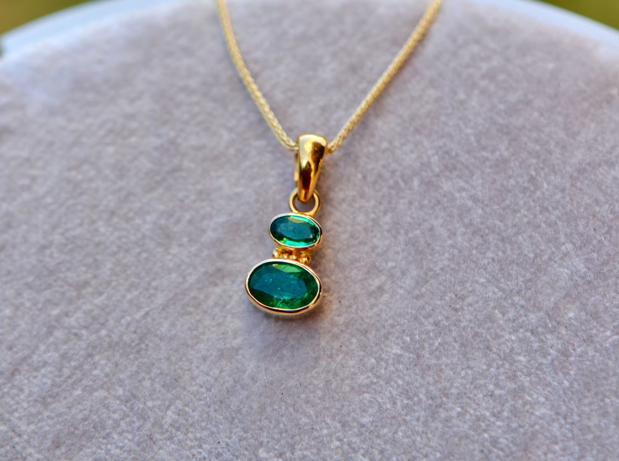 Natural Zambian Emerald Oval Solid 18k Gold Necklace - May Birthstone Pendant