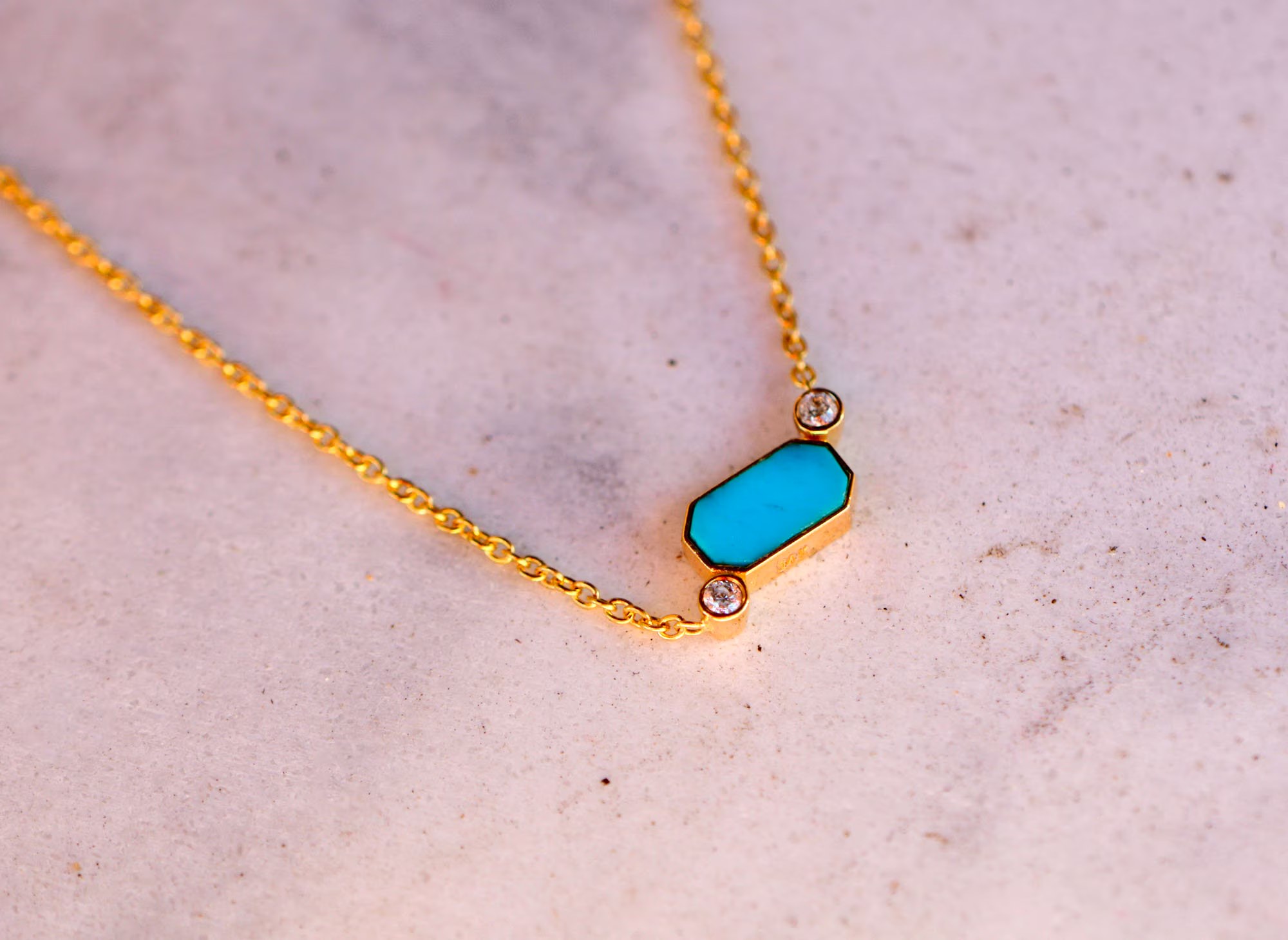 Turquoise and Diamond 14k Gold Minimalist Necklace : December Birthstone Jewelry