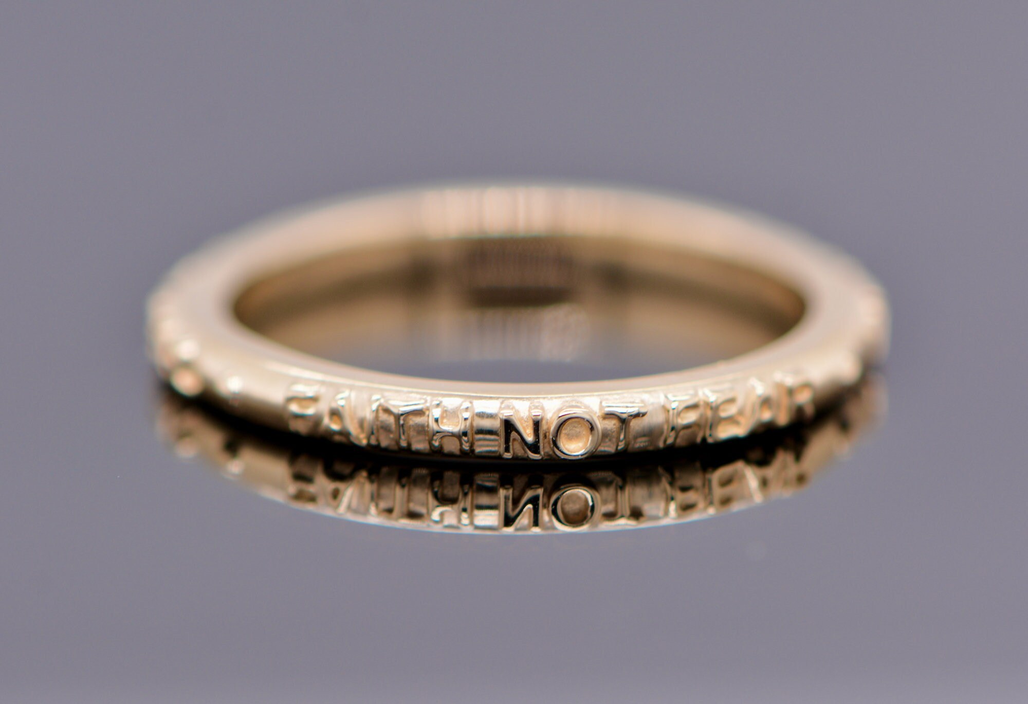 Faith Over Fear Solid 14k Gold Stackable Ring for Women : Simple Positive Message Everyday Jewelry, detail view