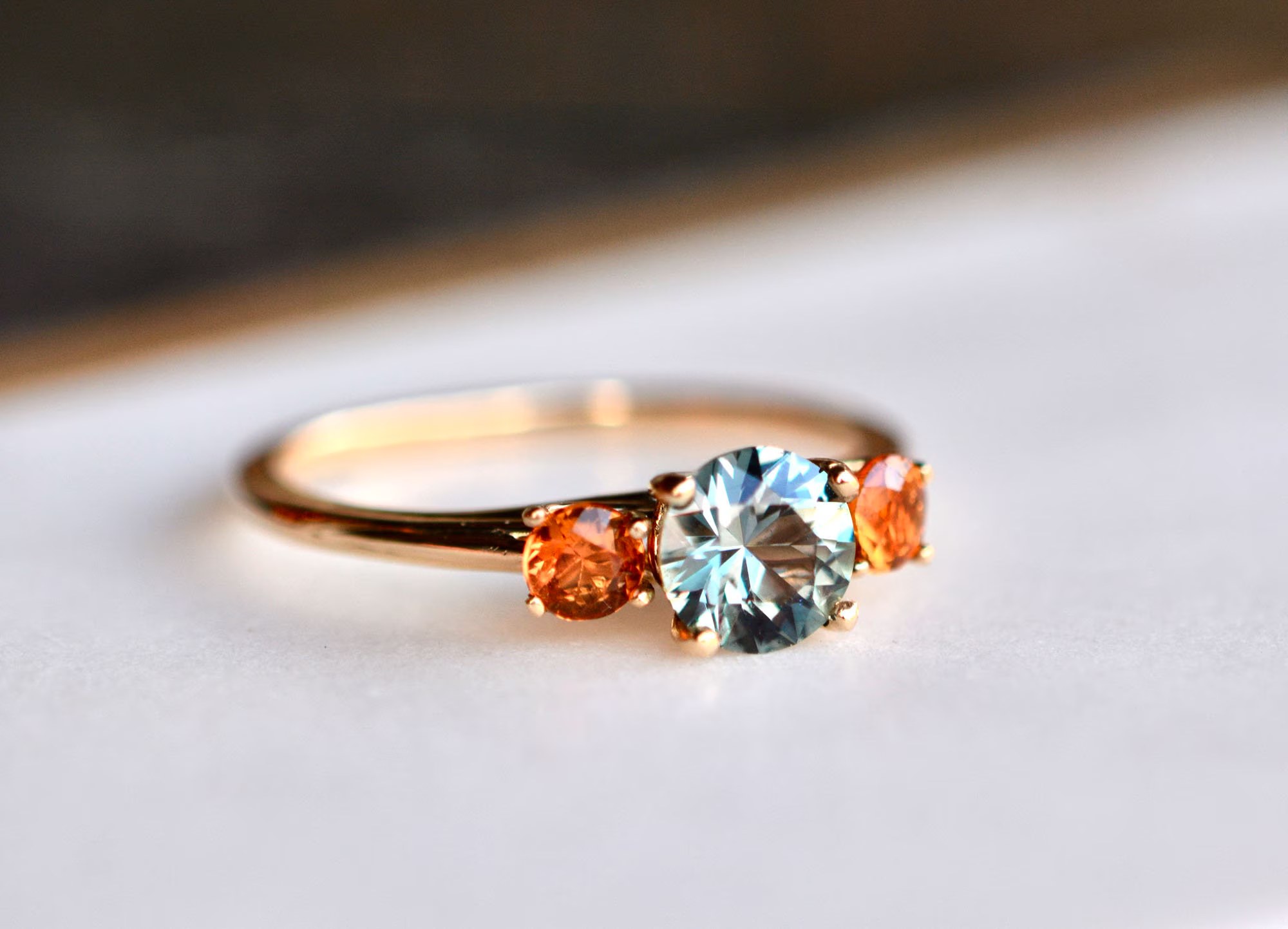 Montana Sapphire & Orange Sapphire Anniversary Ring 14kt Gold : September Birthstone Engagement Ring