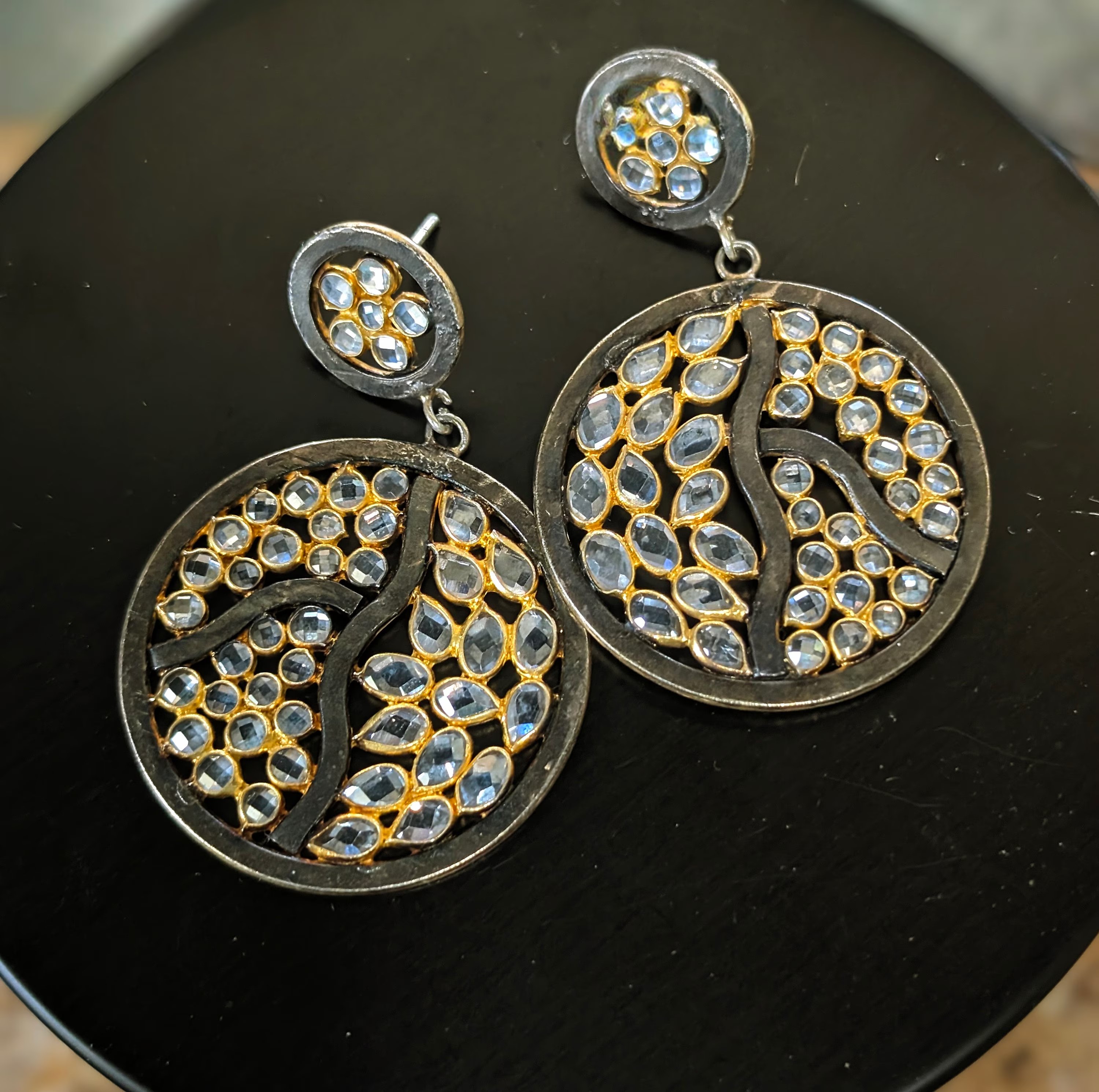 Oxidized Sterling Silver & Gold Vermeil Nature Inspired Dangly Crystal Earrings, Victorian Earrings Silver Antique, Two Tone Earrings Her