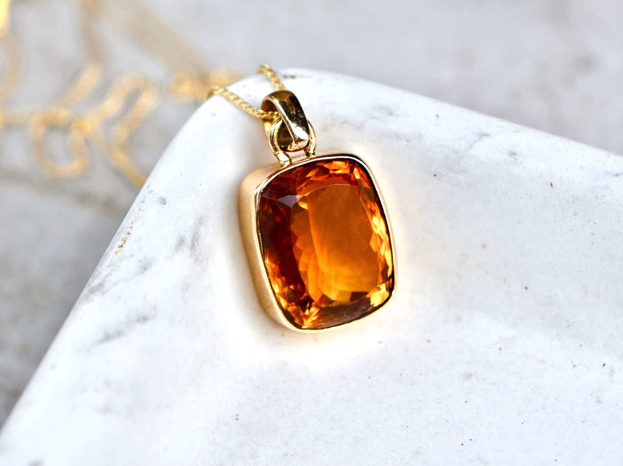 Citrine Statement Pendant 18k Solid Gold : November Birthstone Necklace