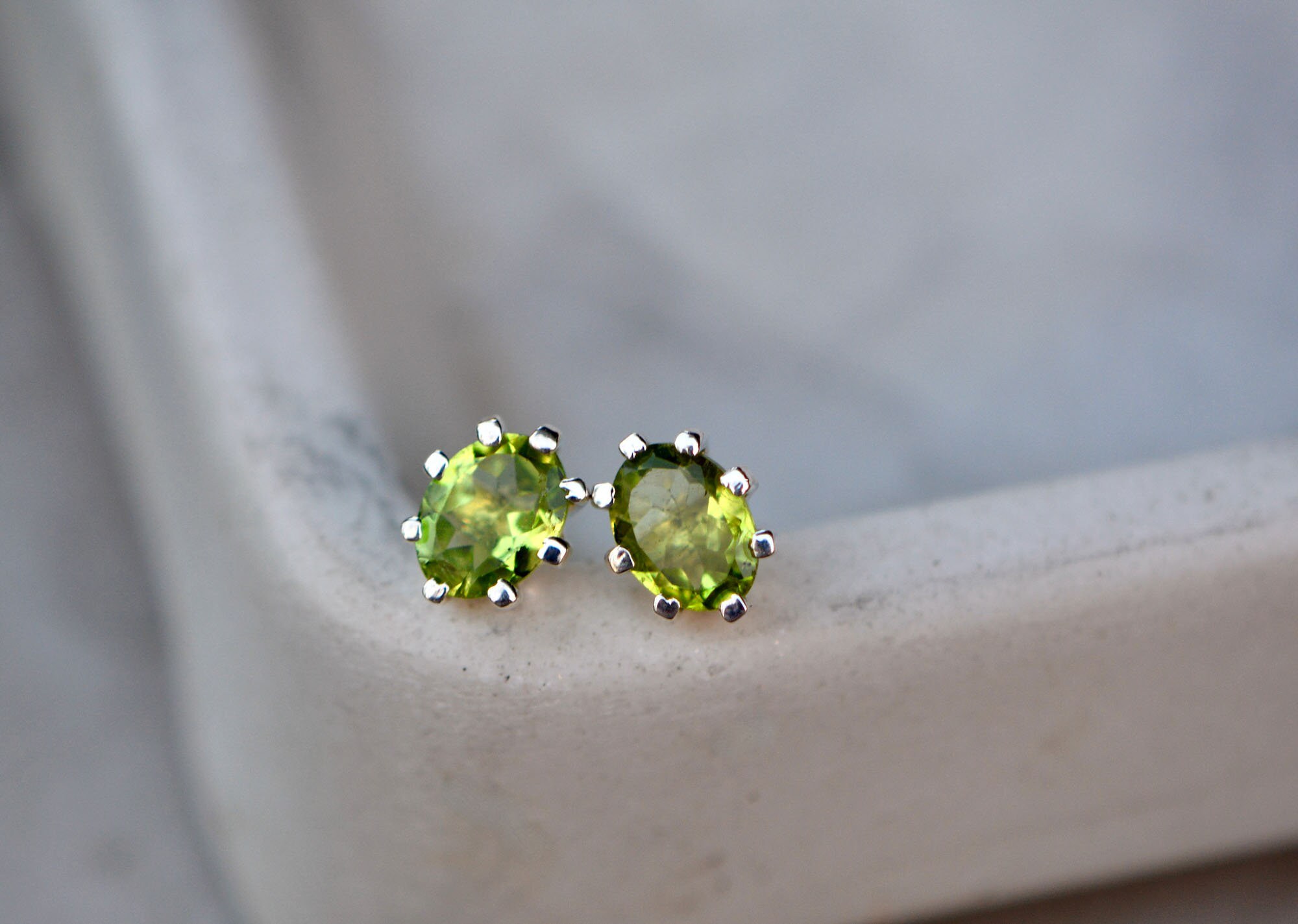 Peridot Oval 8 Prong Sterling Silver Stud Earrings: August Birthstone Jewelry