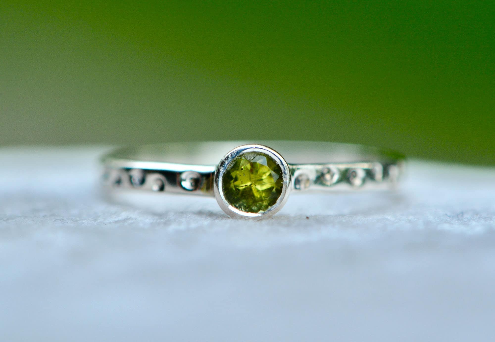 Green Tourmaline Bezel Ring Sterling Silver Ring, October Birthstone Ring, Gift for Her, Minimalist Everyday Ring, Stackable Rings for Women
