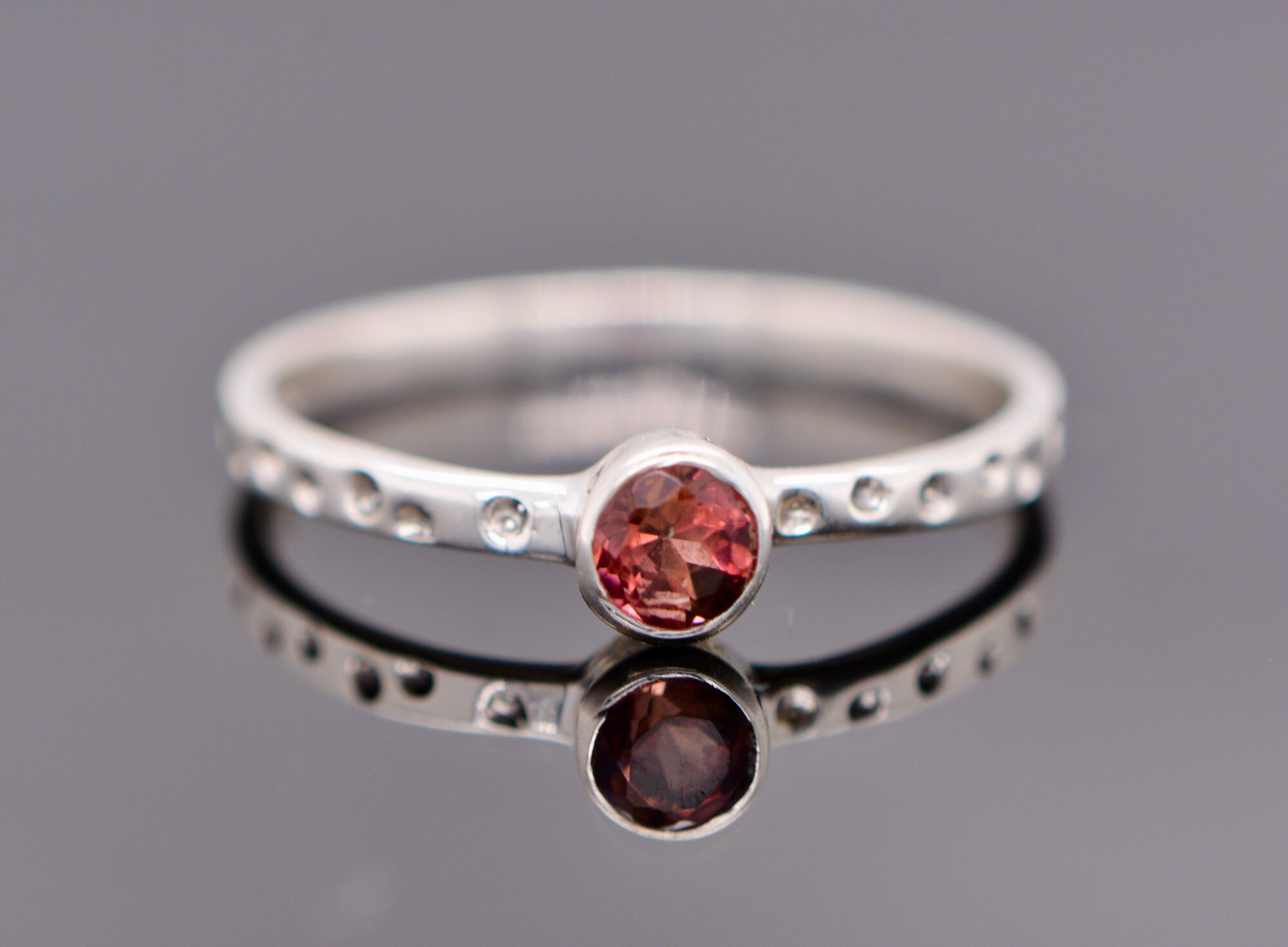 Pink Tourmaline Bezel Ring Sterling Silver Ring, October Birthstone Ring, Gift for Her, Minimalist Everyday Ring, Stackable Rings for Women