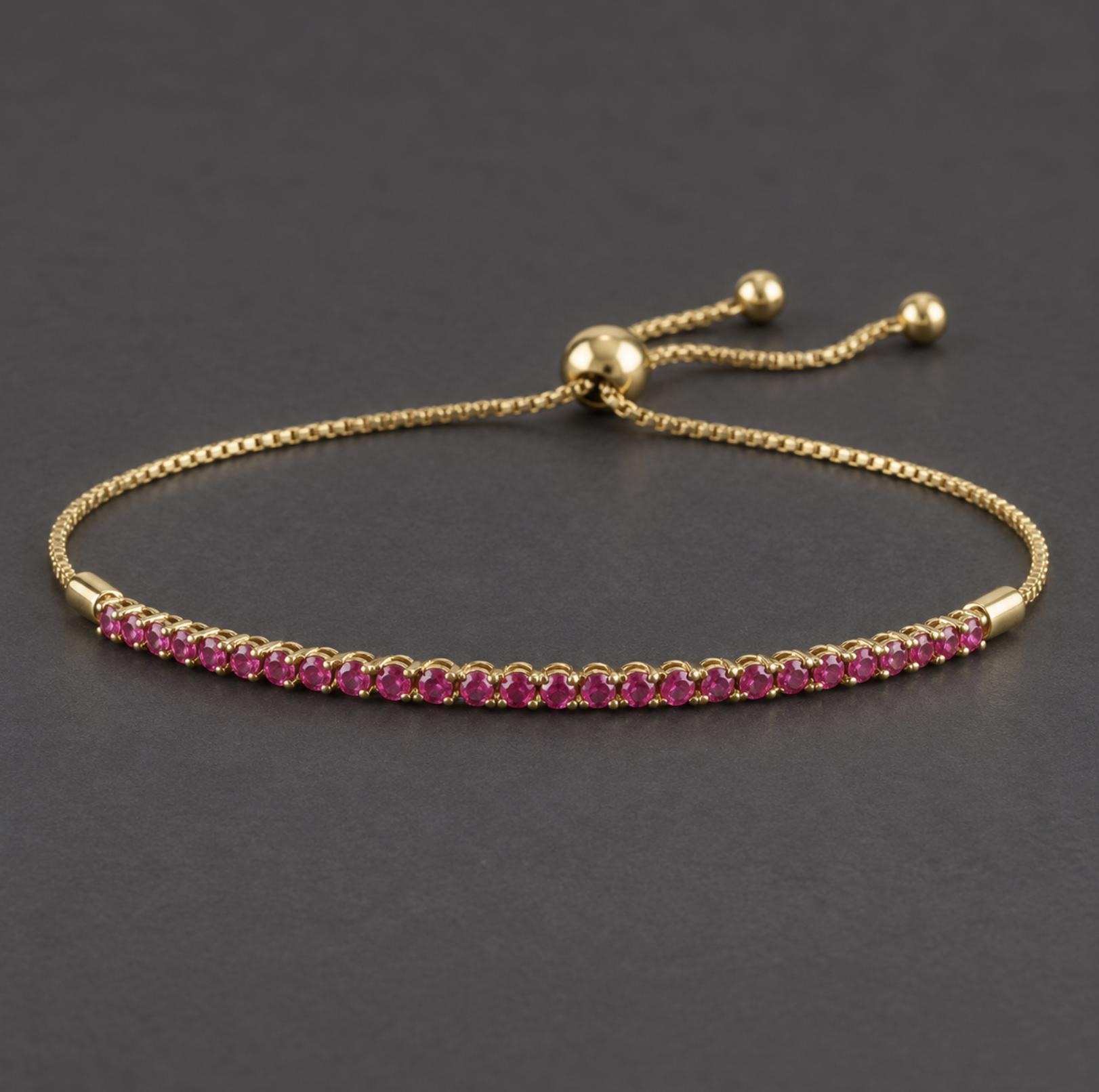 Ruby AAA Adjustable Bolo Bracelet Solid 14k Gold : 15th and 40th Anniversary Gift for Women, detail view