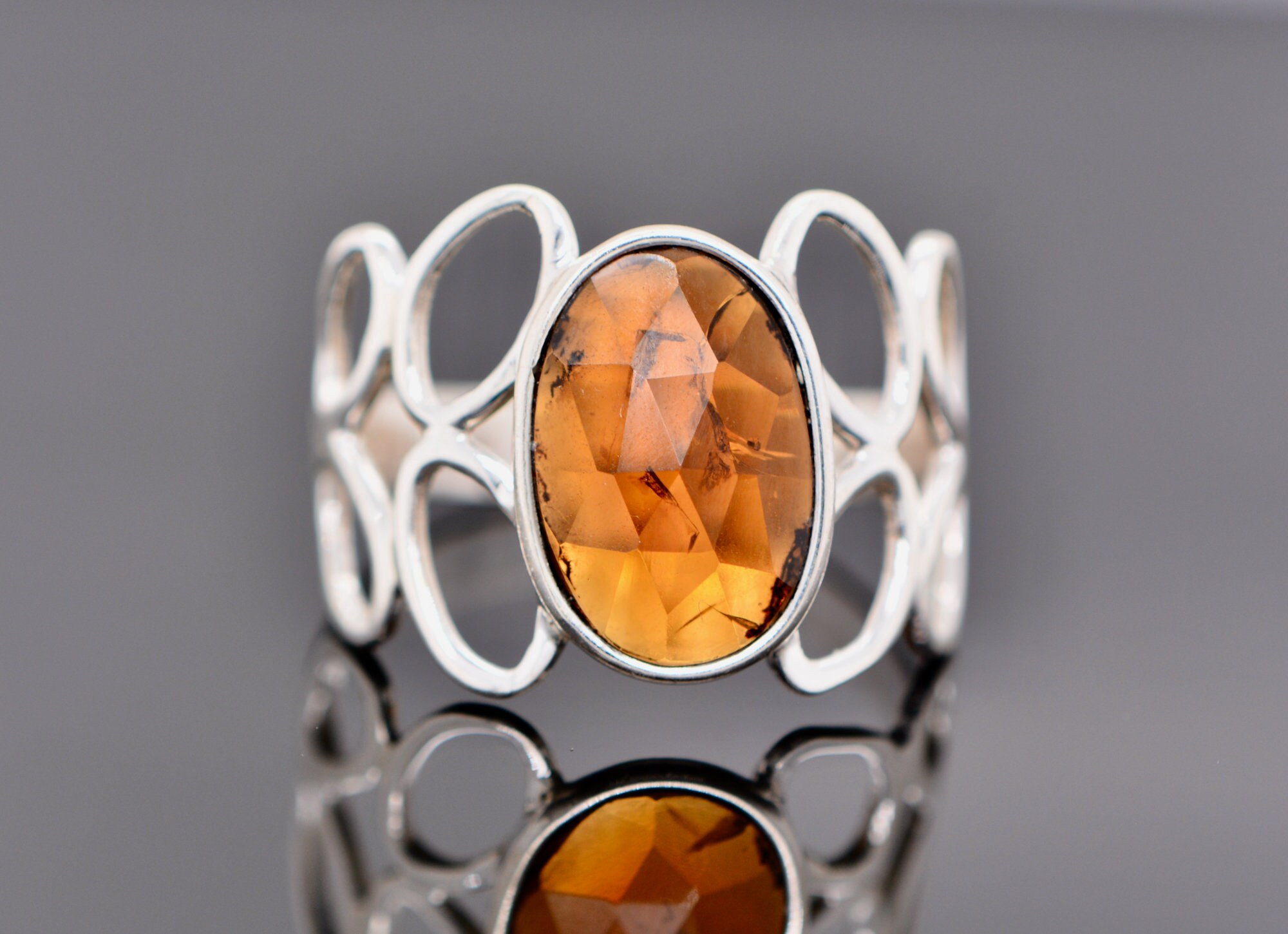 Golden Tourmaline Wide Band Ring Sterling Silver : October Birthstone Statement Ring