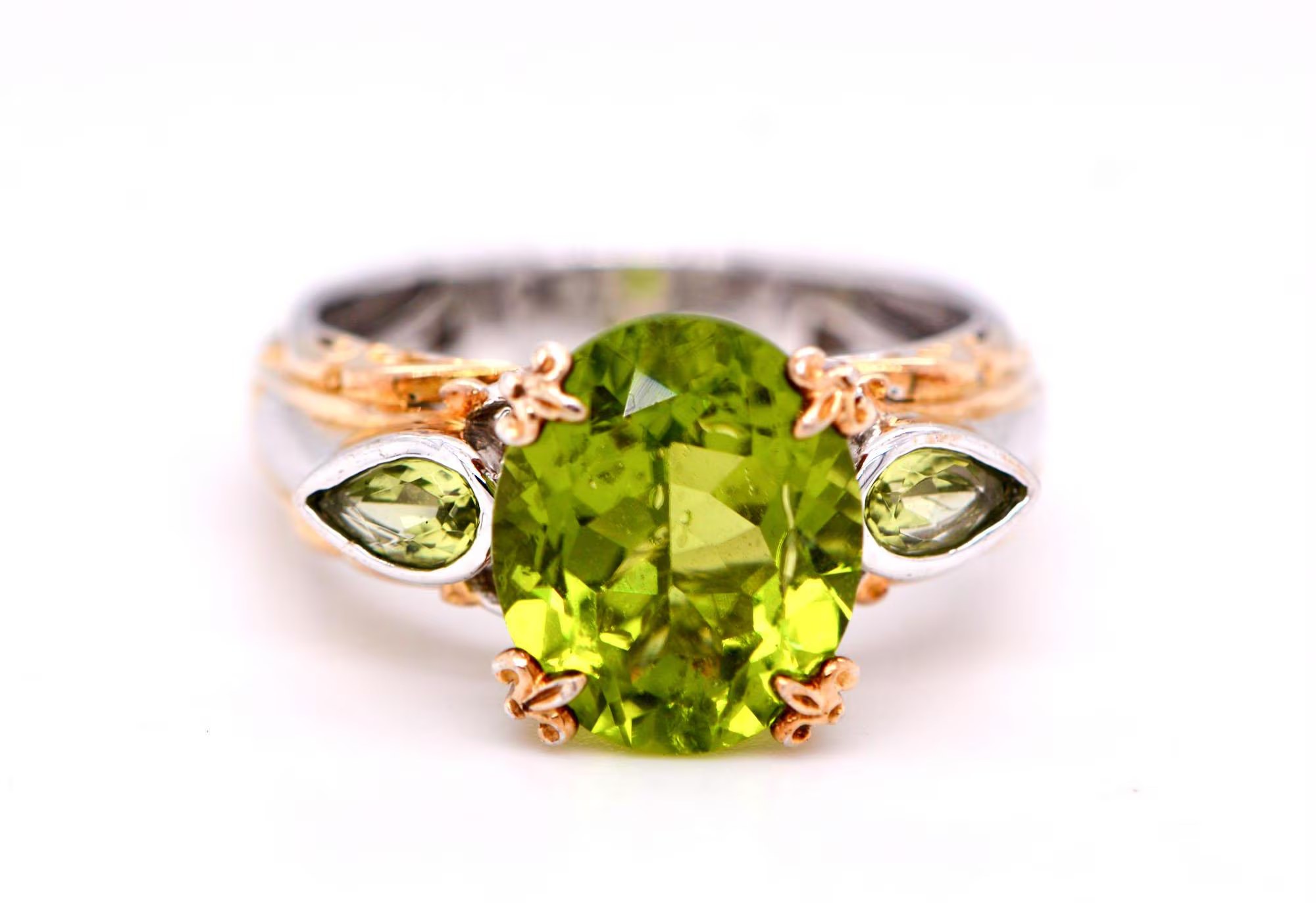 Peridot Cocktail Ring for Women Sterling Silver & Gold Size 8: August Birthstone