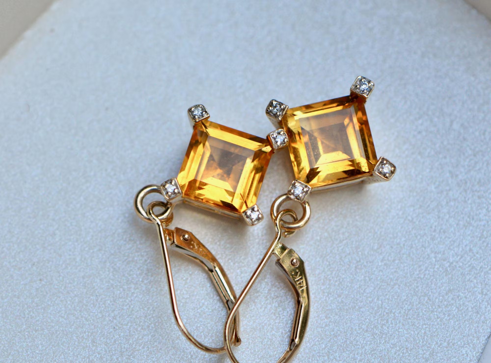 Citrine & Diamond 14k Gold Dangly Earrings : November Birthstone Drops