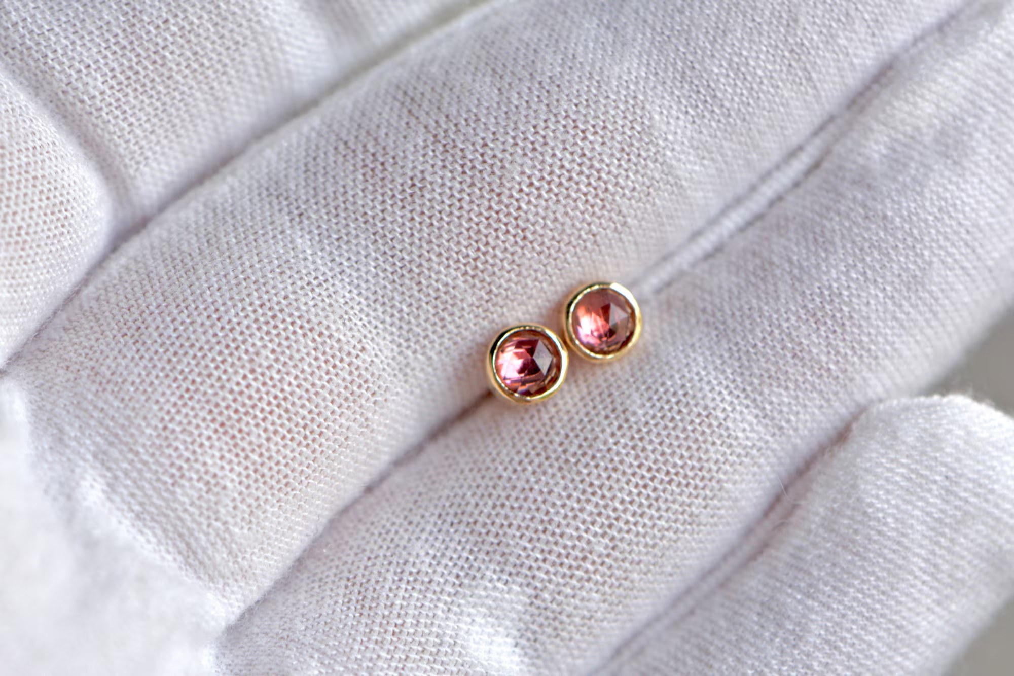 Rosecut Pink Tourmaline Stud Earrings Solid 14kt Gold 4mm : October Birthstone Jewelry