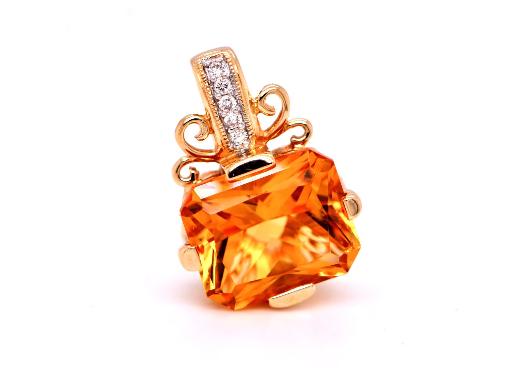 Citrine Vintage Statement Pendant 14k Gold with Diamonds: November Birthstone Estate Jewelry