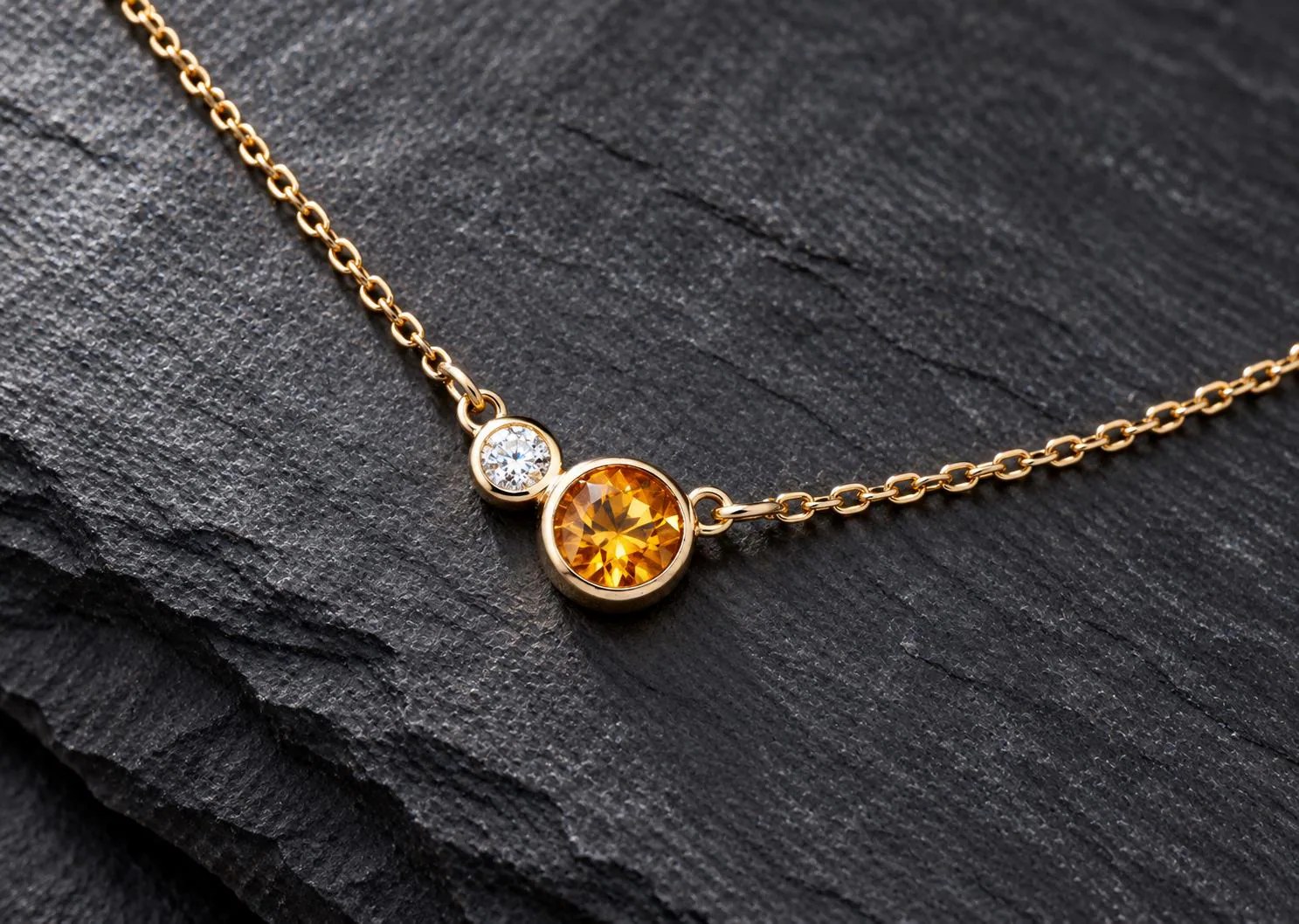 Citrine & Diamond 14k Gold Layering Necklace, November Birthstone